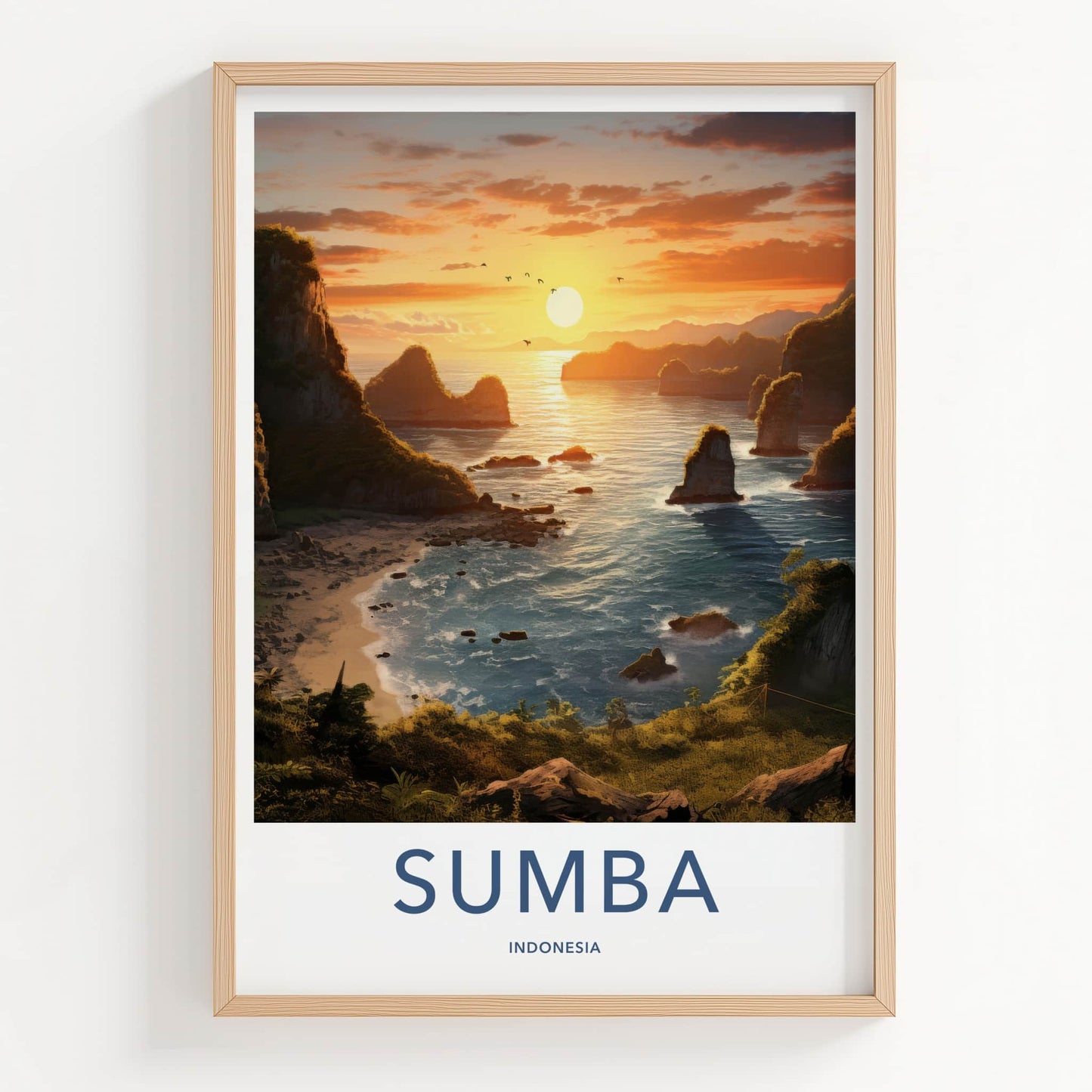 Sumba Poster - Indonesia Travel Art - Rocky Island Sunset Home Decor