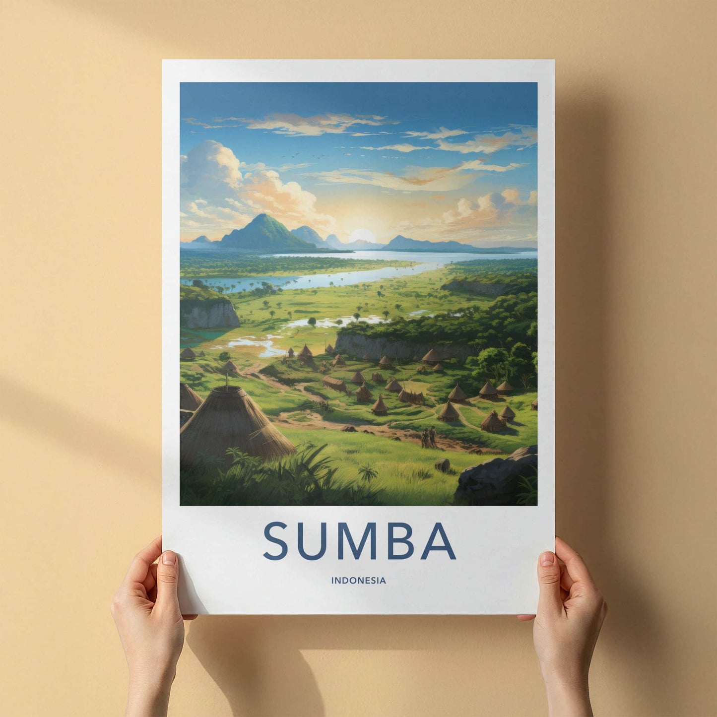 Sumba Poster - Indonesia Travel Art - Sunrise River Village Home Decor