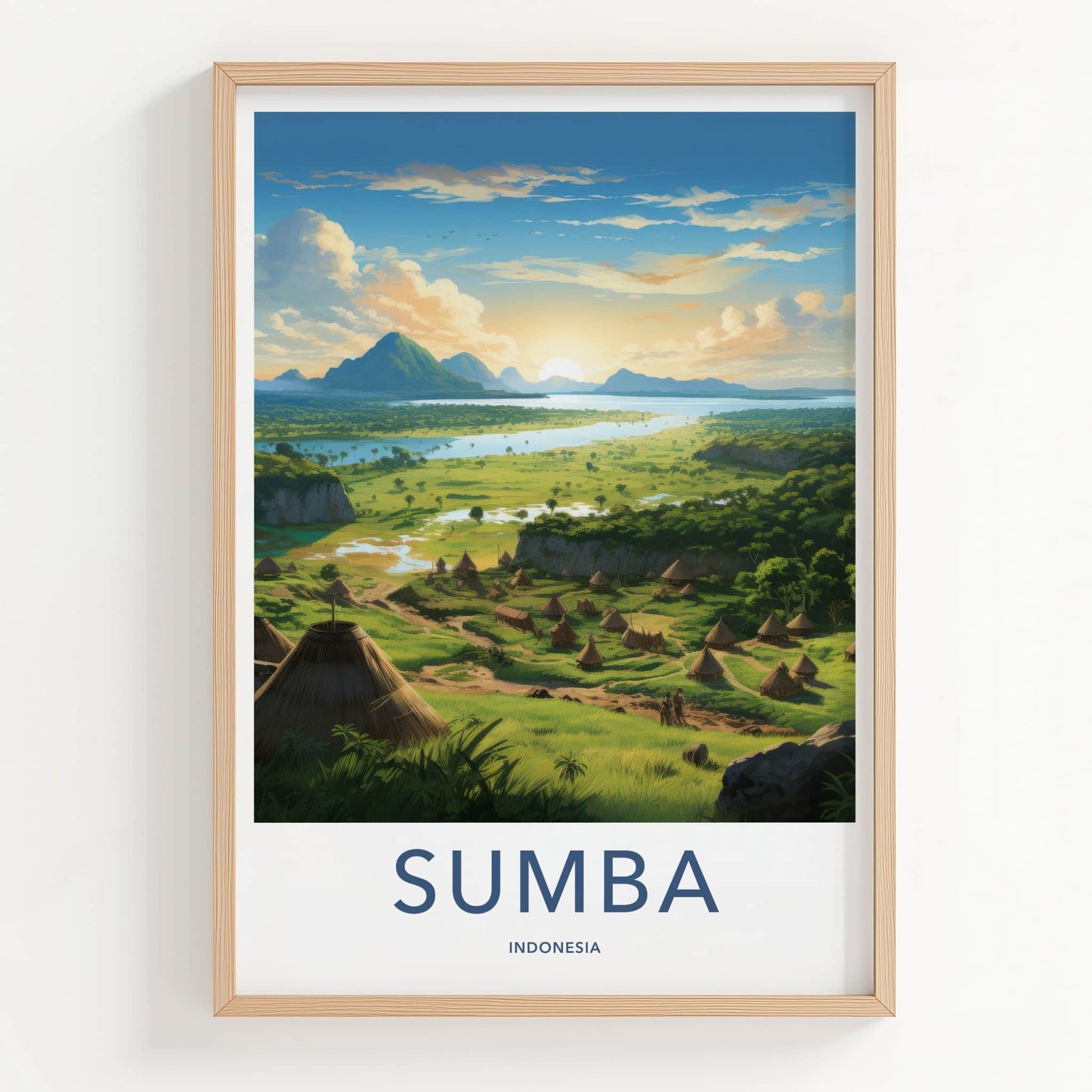 Sumba Poster - Indonesia Travel Art - Sunrise River Village Home Decor