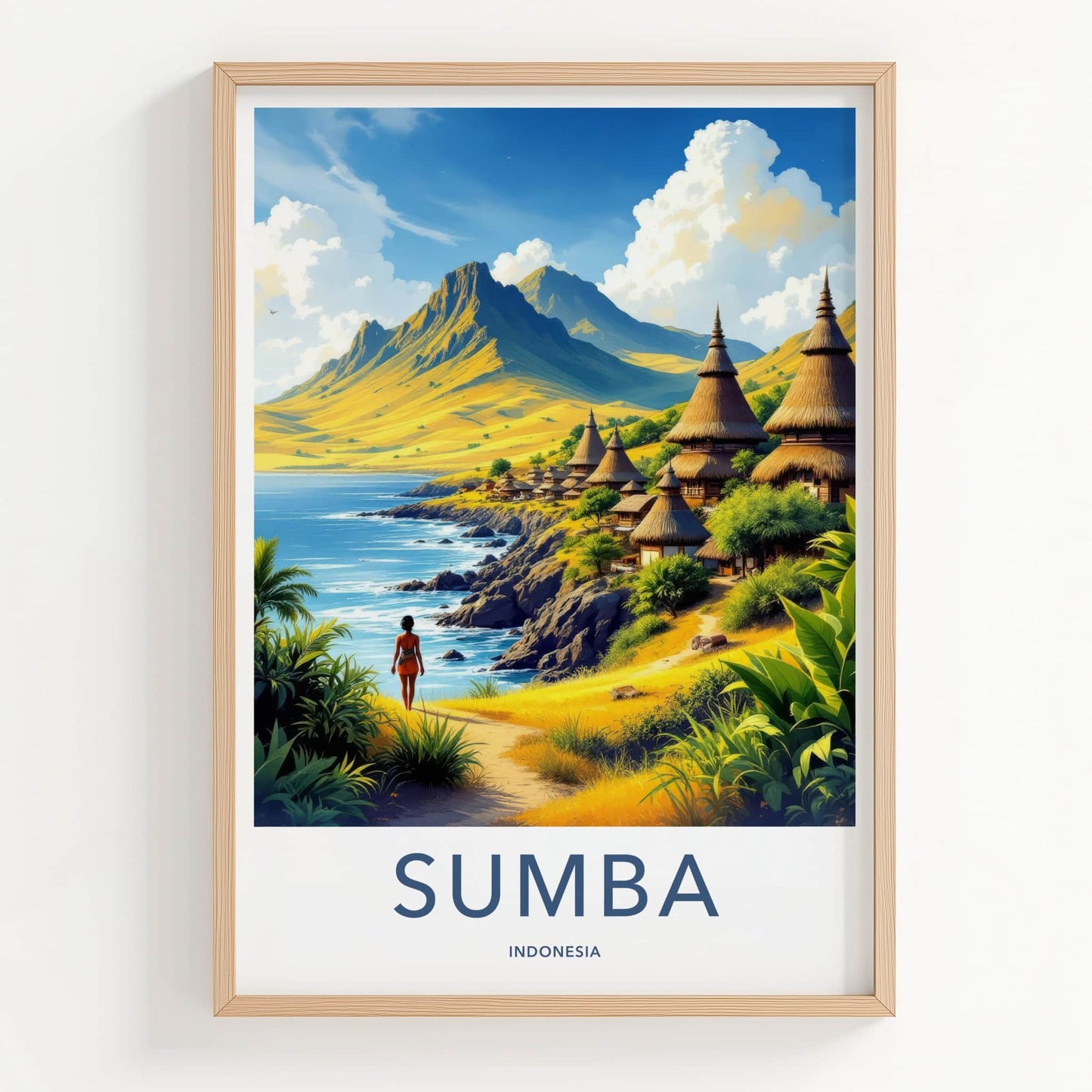 Sumba Poster - Indonesia Travel Art - Tropical Island Huts Home Decor