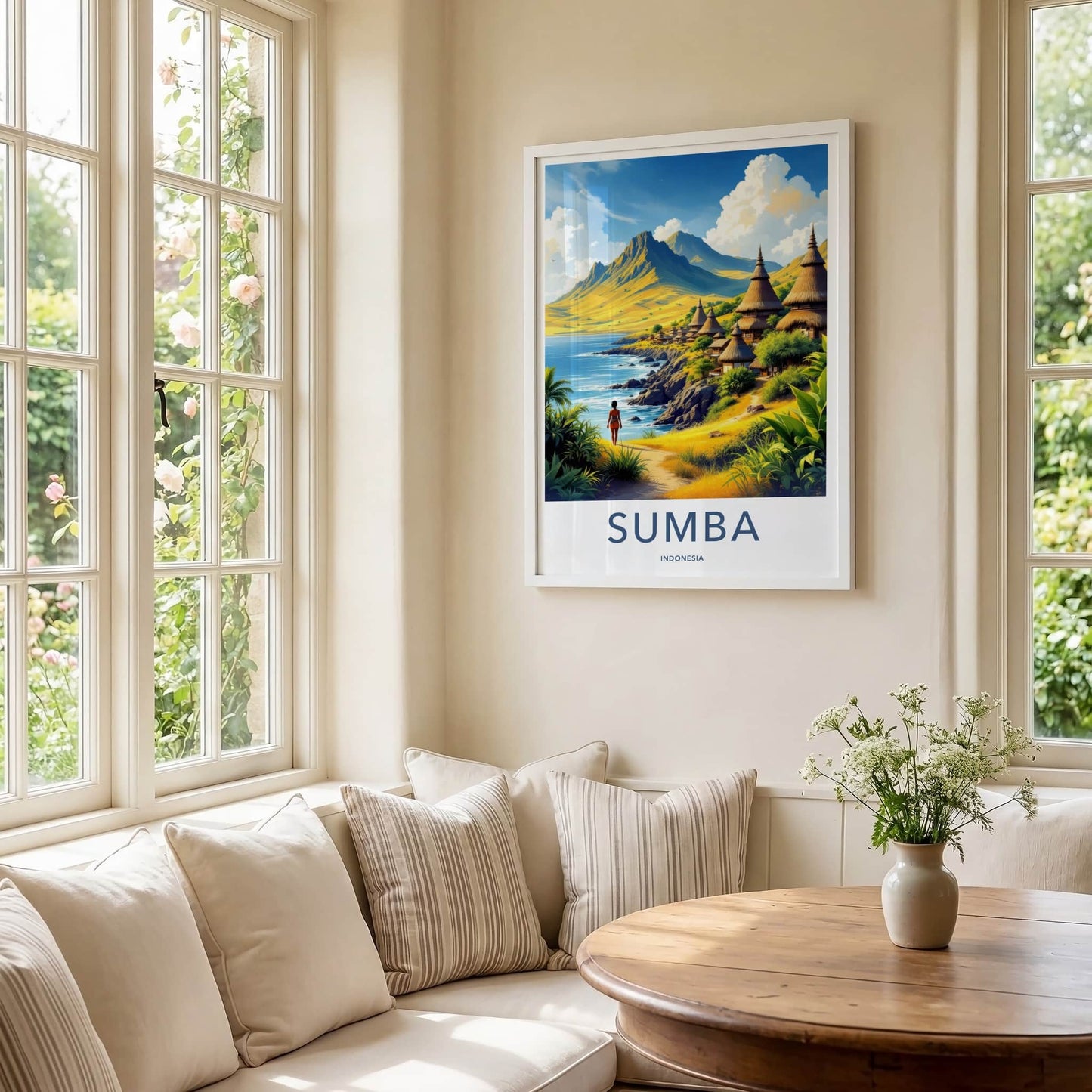 Sumba Poster - Indonesia Travel Art - Tropical Island Huts Home Decor