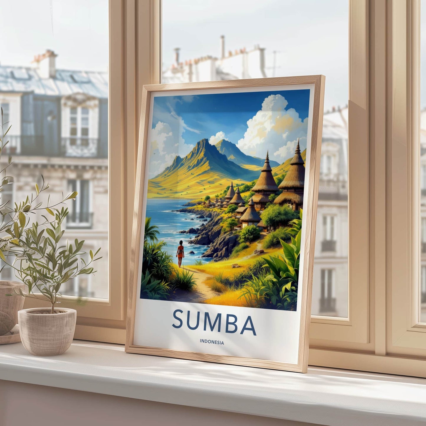 Sumba Poster - Indonesia Travel Art - Tropical Island Huts Home Decor
