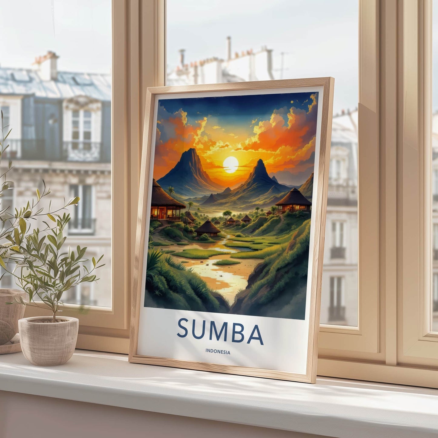 Sumba Poster - Indonesia Travel Art - Tropical Village Sunset Home Decor