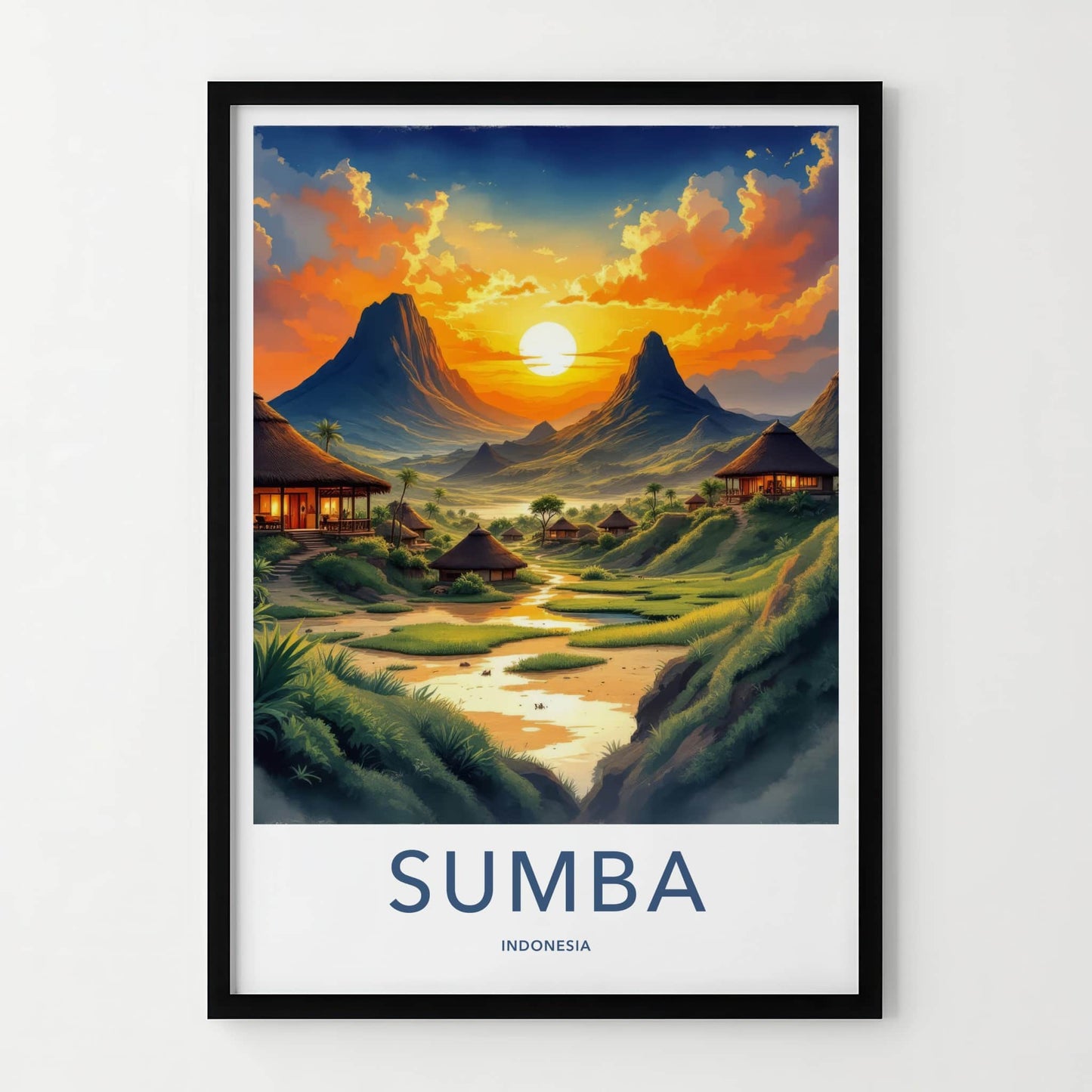 Sumba Poster - Indonesia Travel Art - Tropical Village Sunset Home Decor