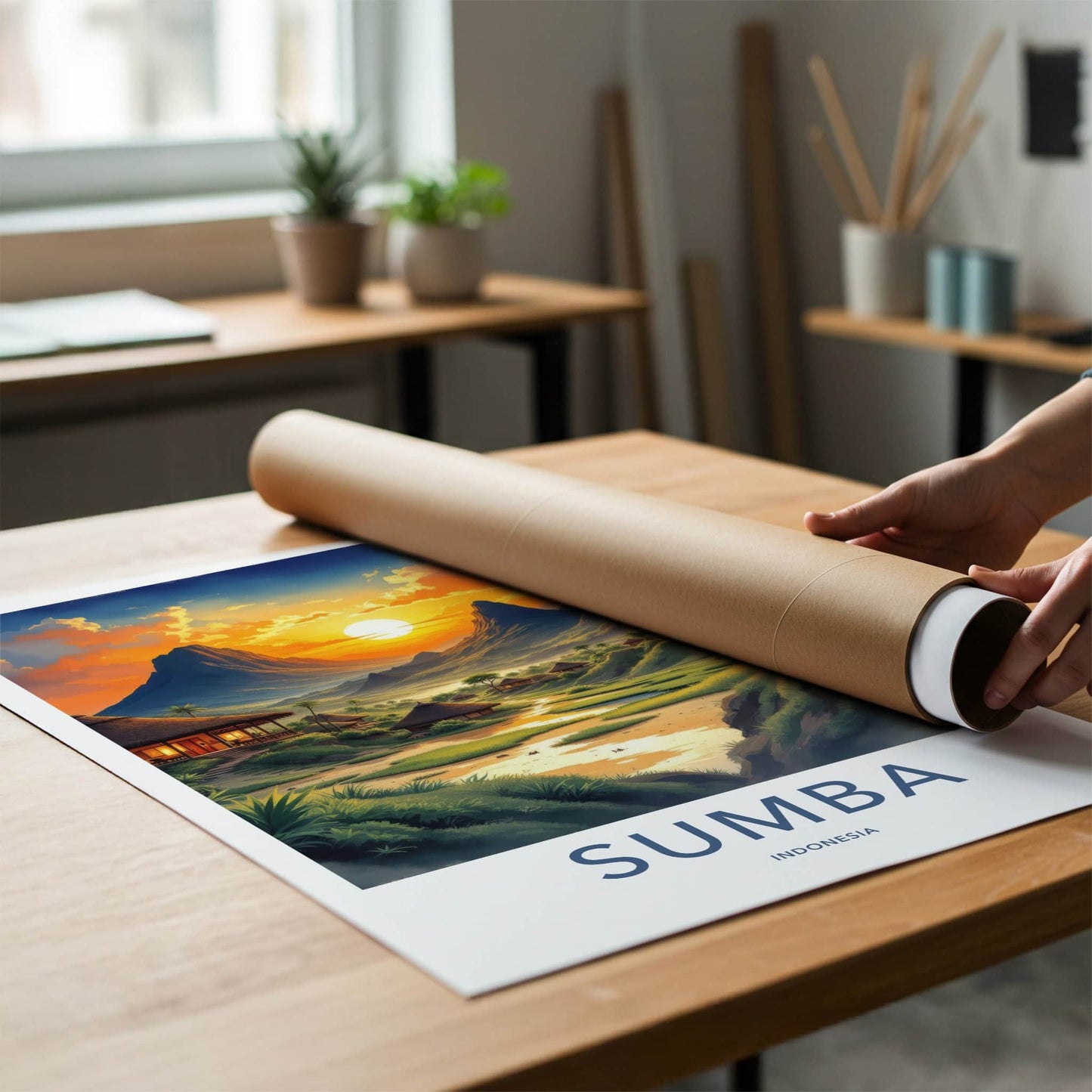 Sumba Poster - Indonesia Travel Art - Tropical Village Sunset Home Decor