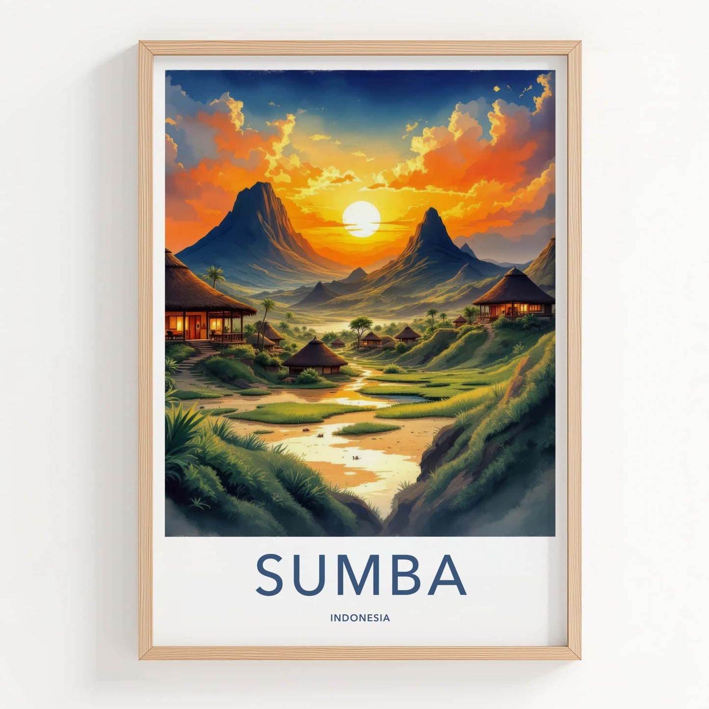 Sumba Poster - Indonesia Travel Art - Tropical Village Sunset Home Decor