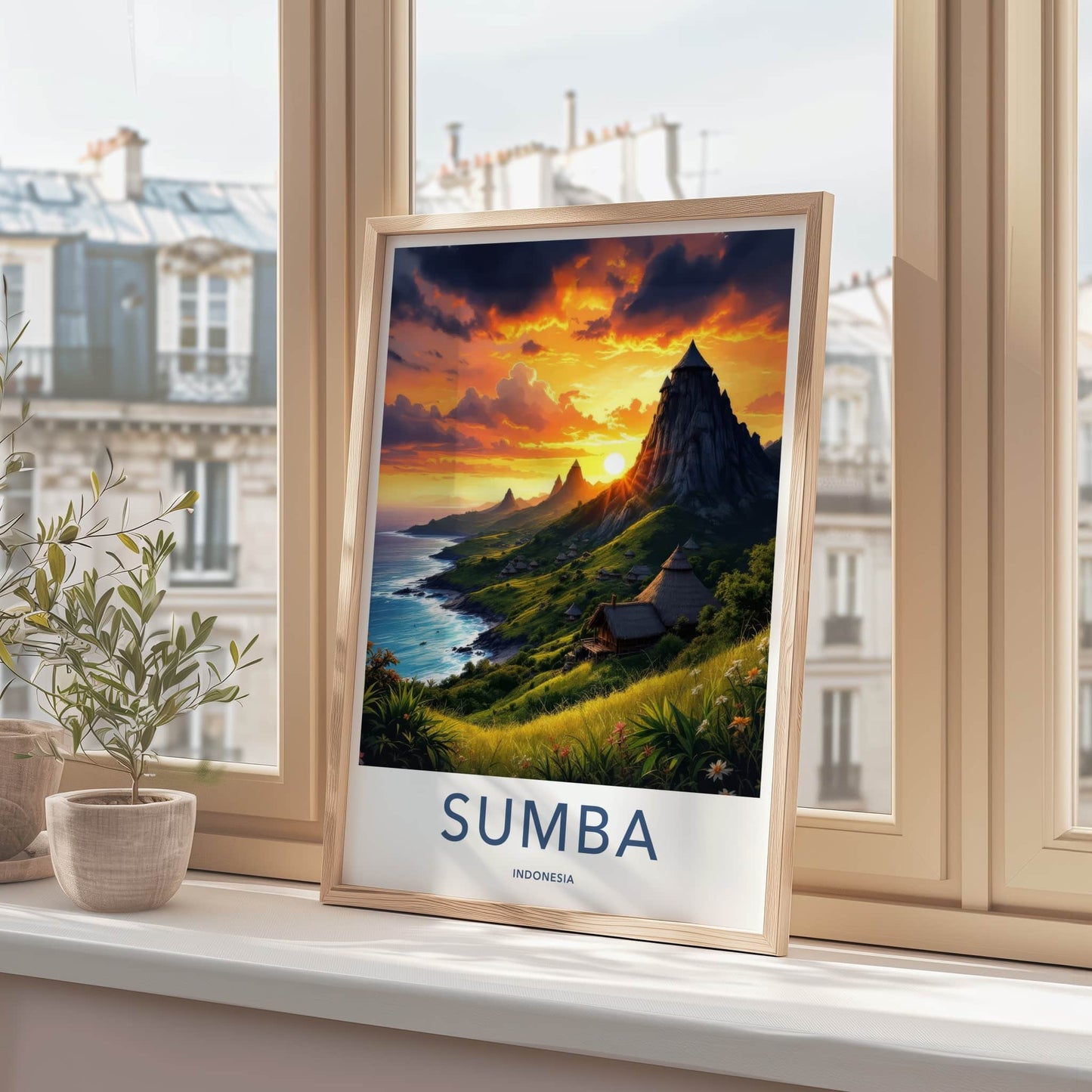 Sumba Poster - Indonesia Travel Art - Vibrant Coastal Sunset Home Decor
