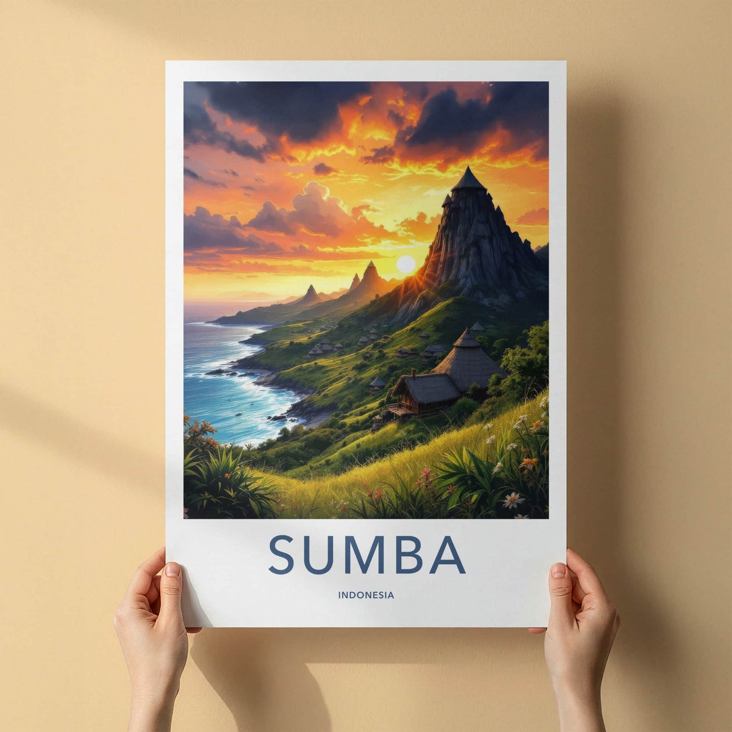 Sumba Poster - Indonesia Travel Art - Vibrant Coastal Sunset Home Decor