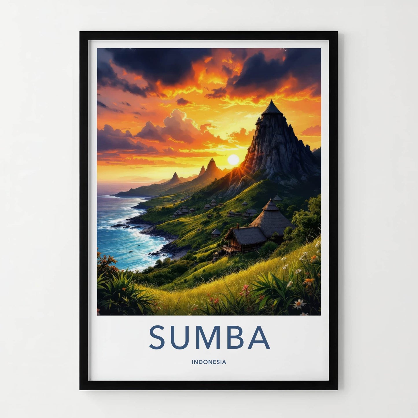 Sumba Poster - Indonesia Travel Art - Vibrant Coastal Sunset Home Decor