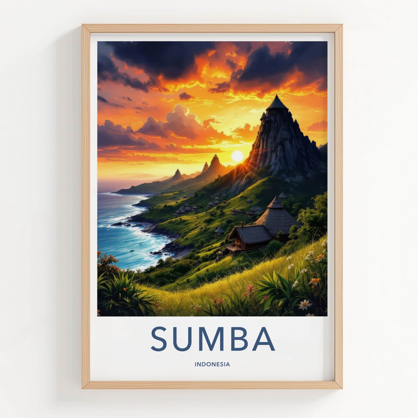 Sumba Poster - Indonesia Travel Art - Vibrant Coastal Sunset Home Decor