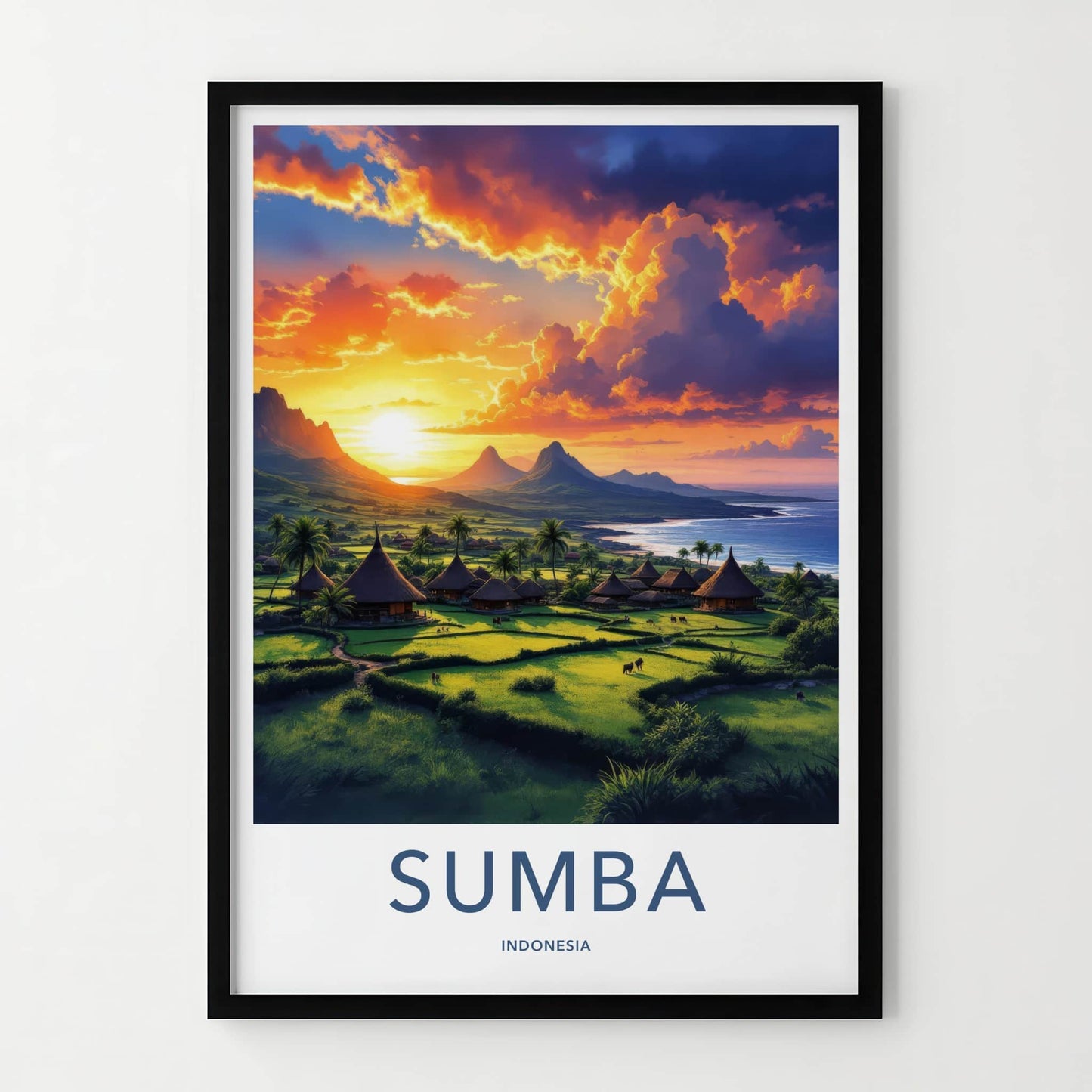 Sumba Poster - Indonesia Travel Art - Vibrant Tropical Sunset Home Decor