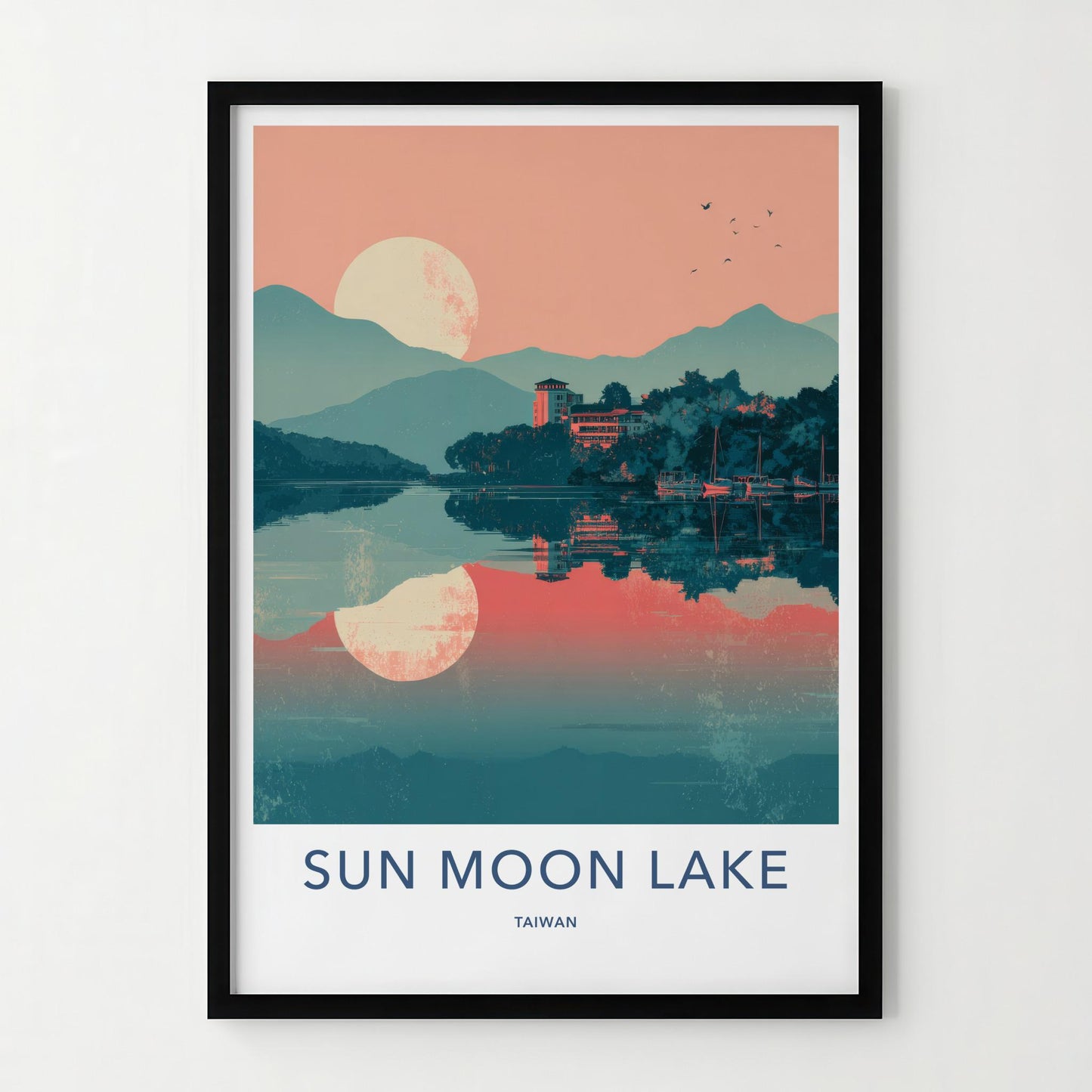 Sun Moon Lake Poster - Taiwan Travel Art - Serene Water Reflections Home Decor