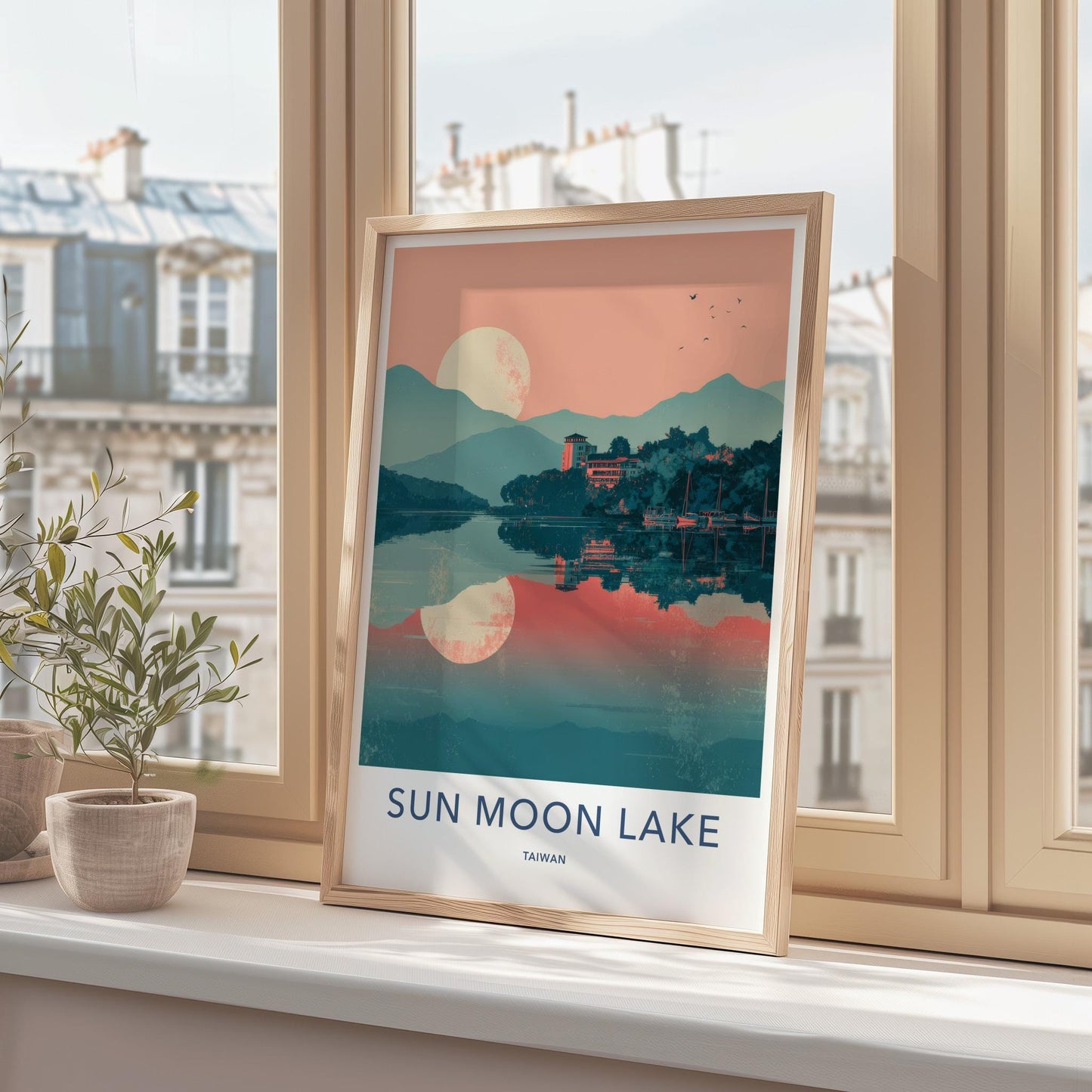 Sun Moon Lake Poster - Taiwan Travel Art - Serene Water Reflections Home Decor