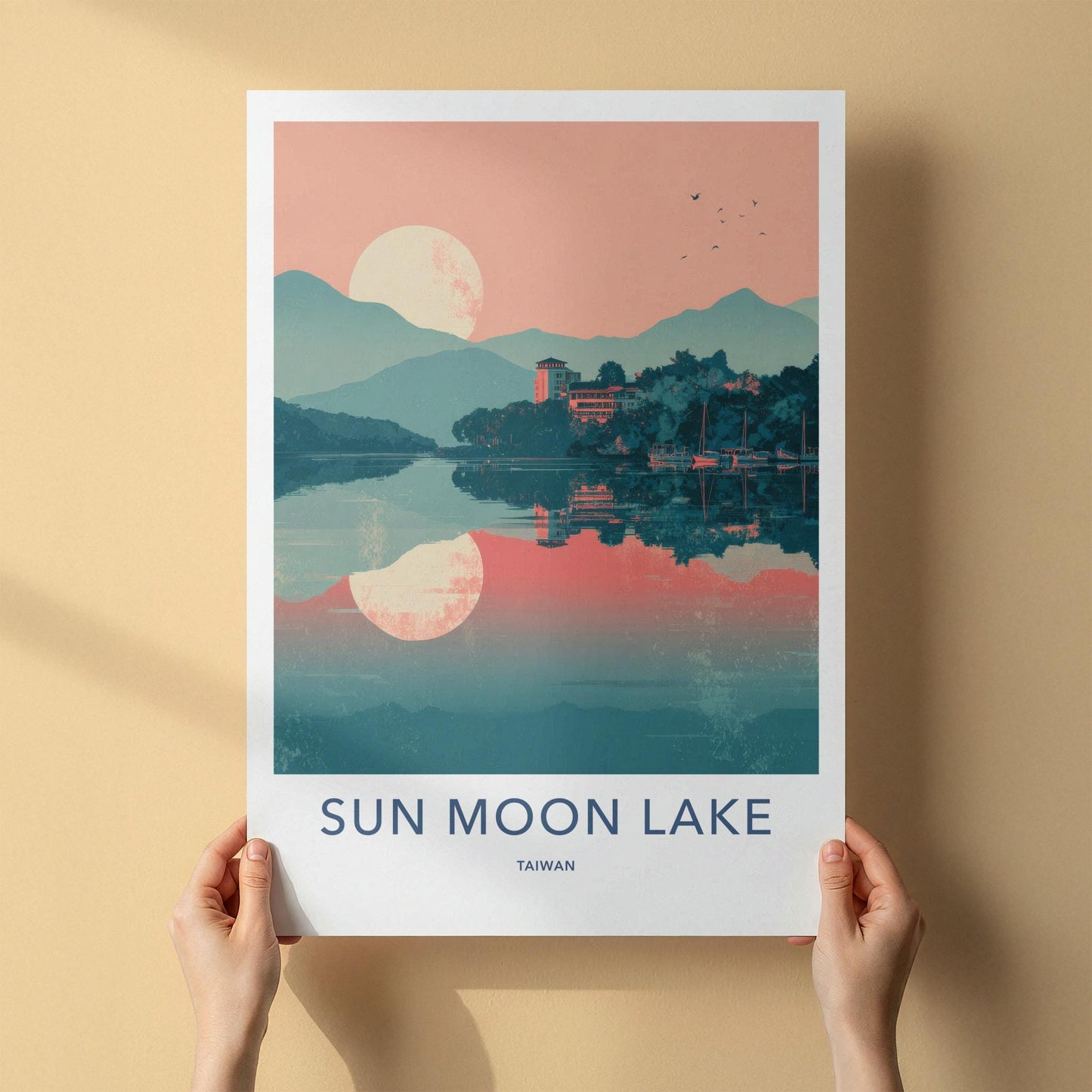 Sun Moon Lake Poster - Taiwan Travel Art - Serene Water Reflections Home Decor