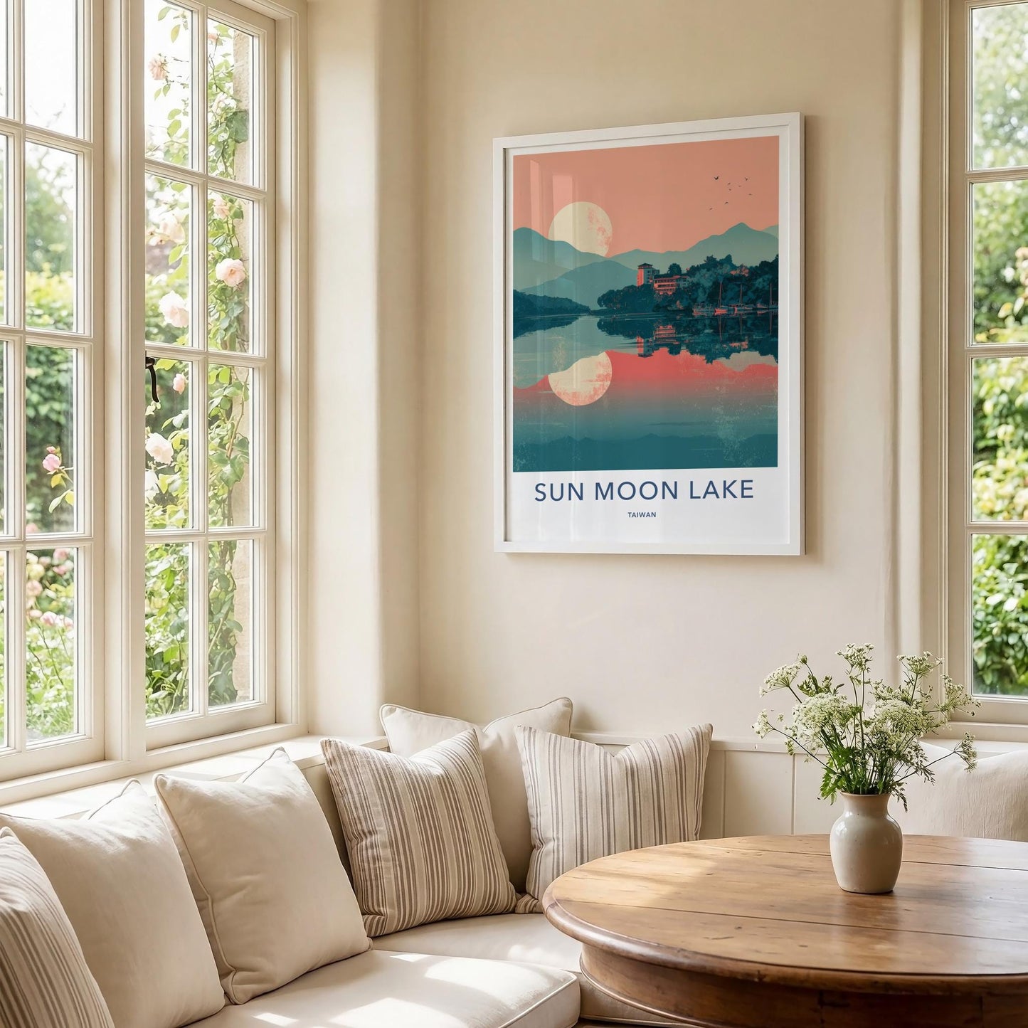 Sun Moon Lake Poster - Taiwan Travel Art - Serene Water Reflections Home Decor