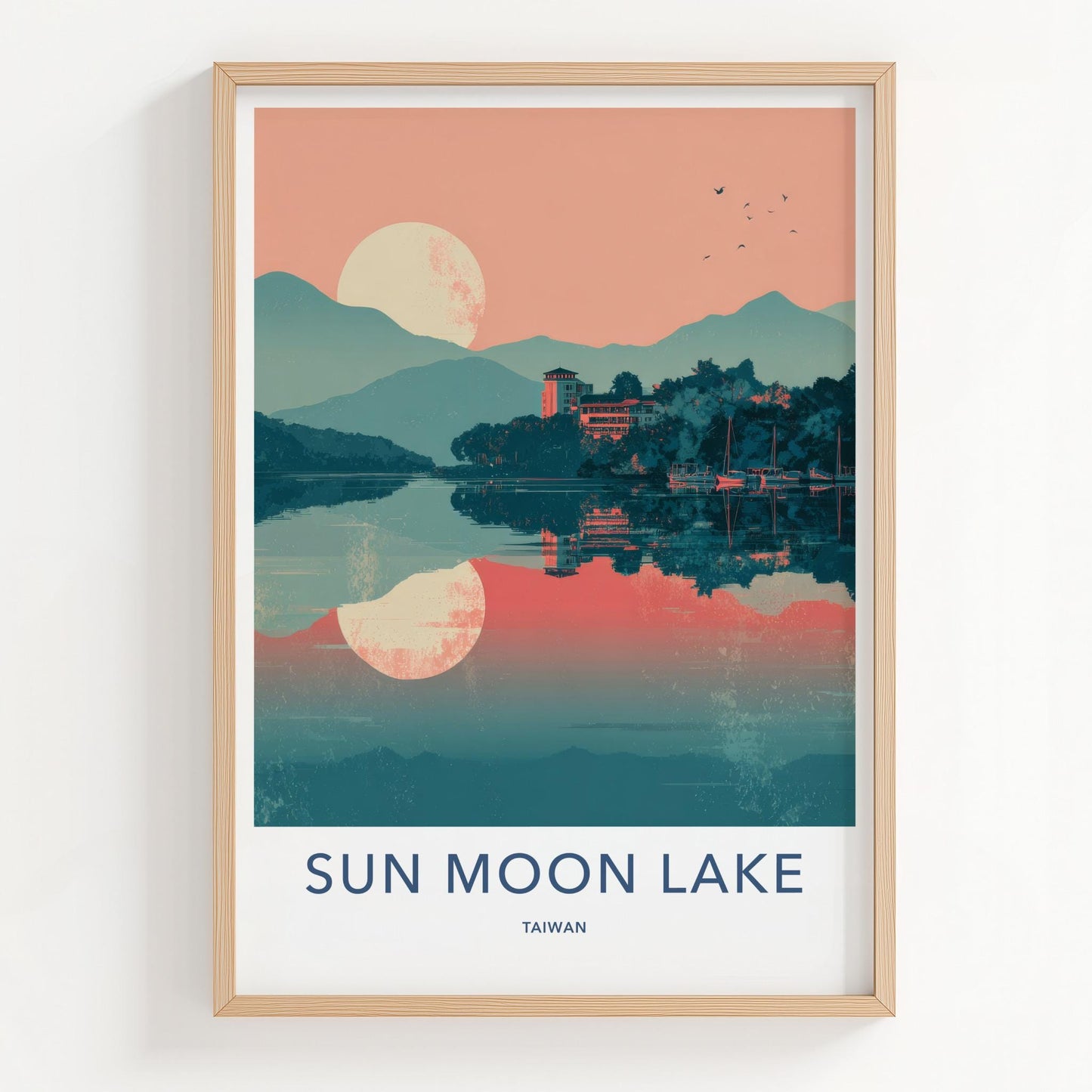 Sun Moon Lake Poster - Taiwan Travel Art - Serene Water Reflections Home Decor