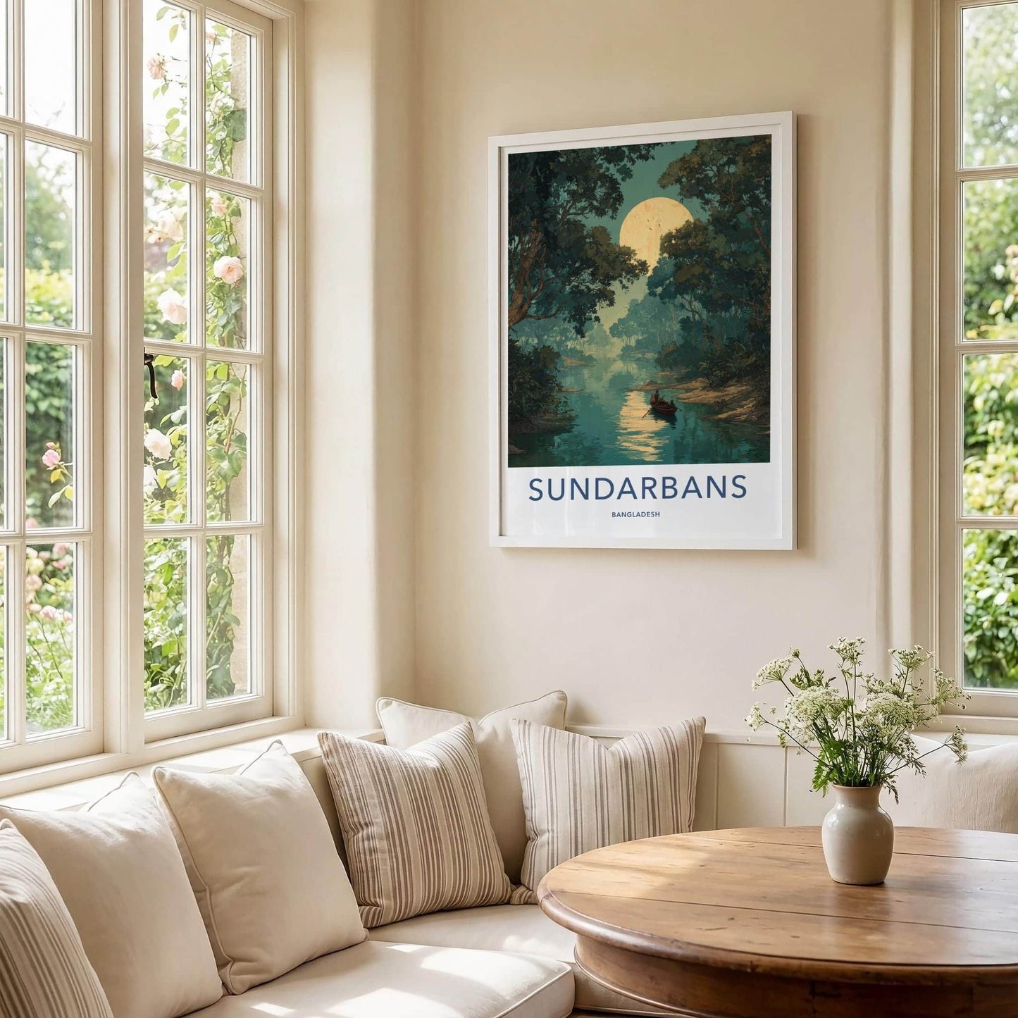 Sundarbans Poster - Bangladesh Travel Art - Moonlit Jungle Boat Home Decor