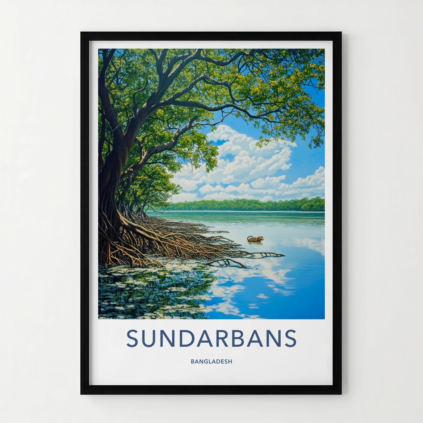 Sundarbans Poster - Bangladesh Travel Art - Swimming Tiger Mangroves Home Decor