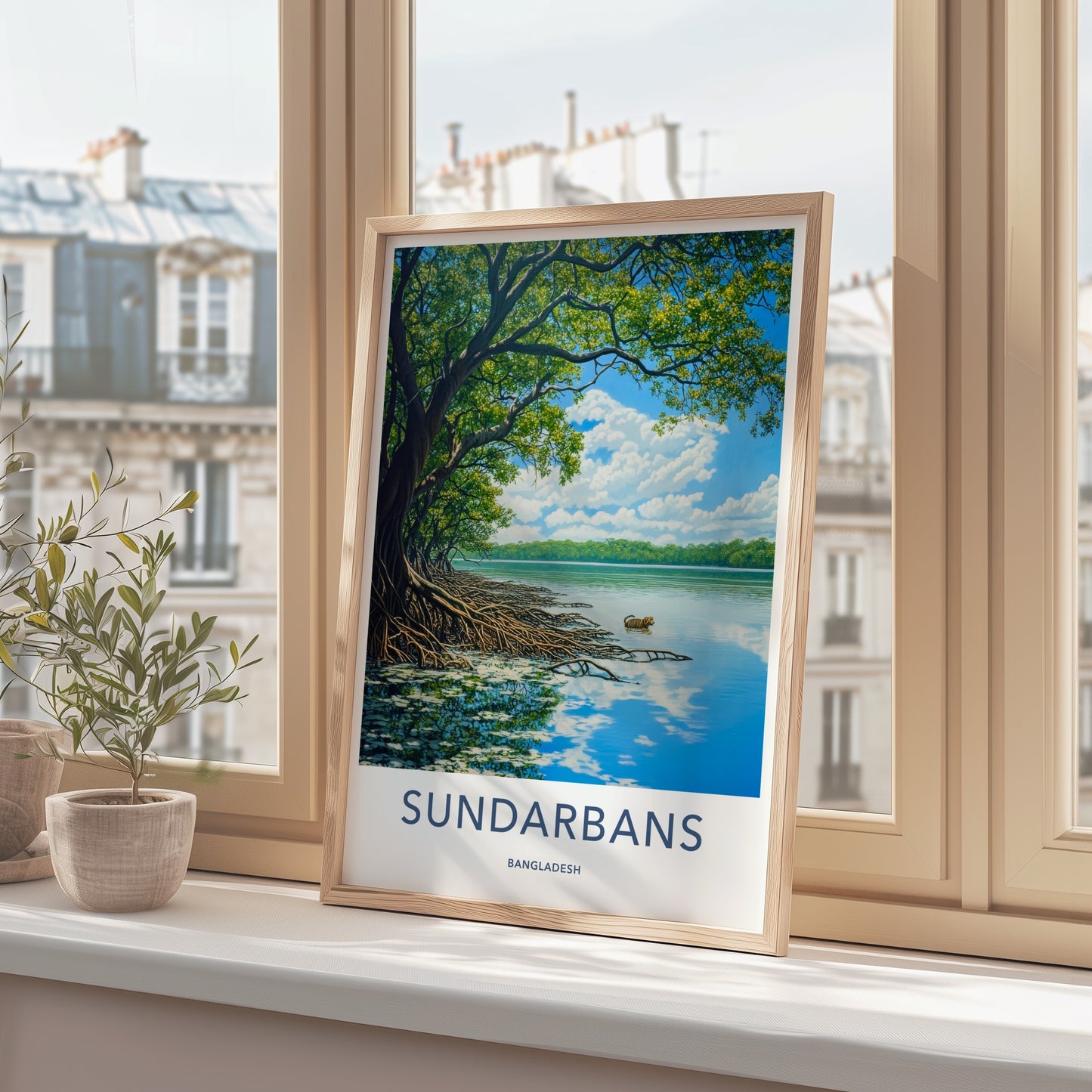 Sundarbans Poster - Bangladesh Travel Art - Swimming Tiger Mangroves Home Decor