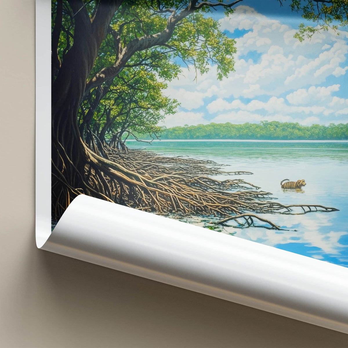 Sundarbans Poster - Bangladesh Travel Art - Swimming Tiger Mangroves Home Decor