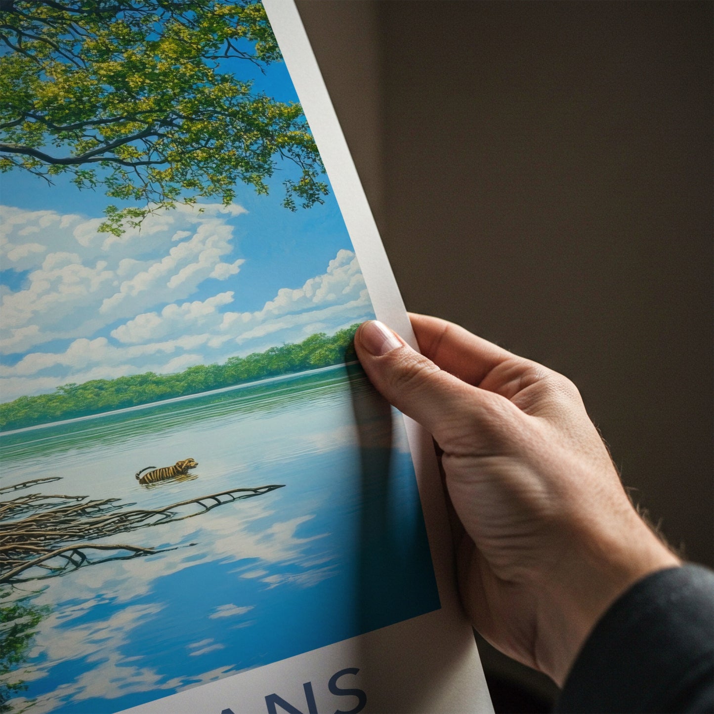 Sundarbans Poster - Bangladesh Travel Art - Swimming Tiger Mangroves Home Decor