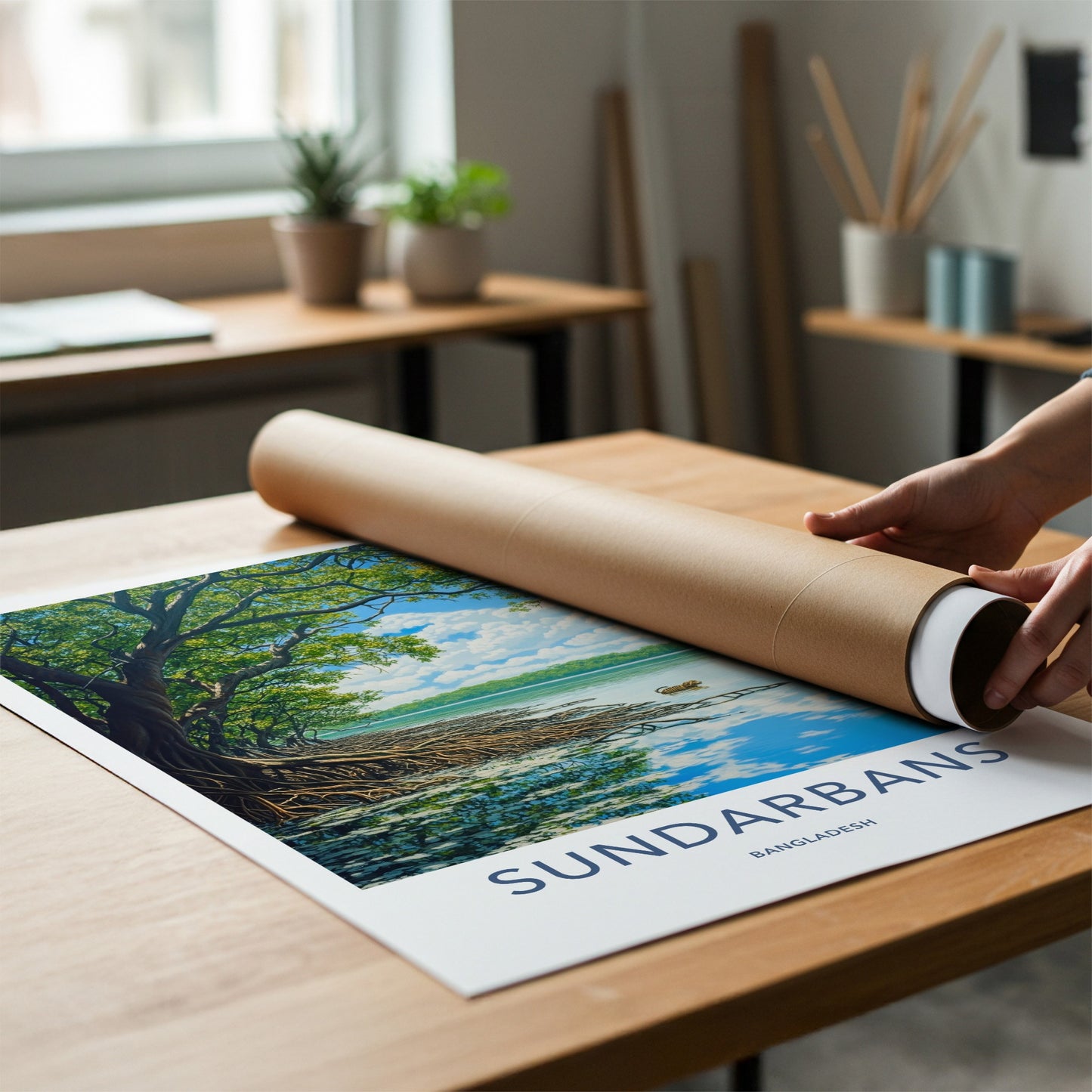 Sundarbans Poster - Bangladesh Travel Art - Swimming Tiger Mangroves Home Decor