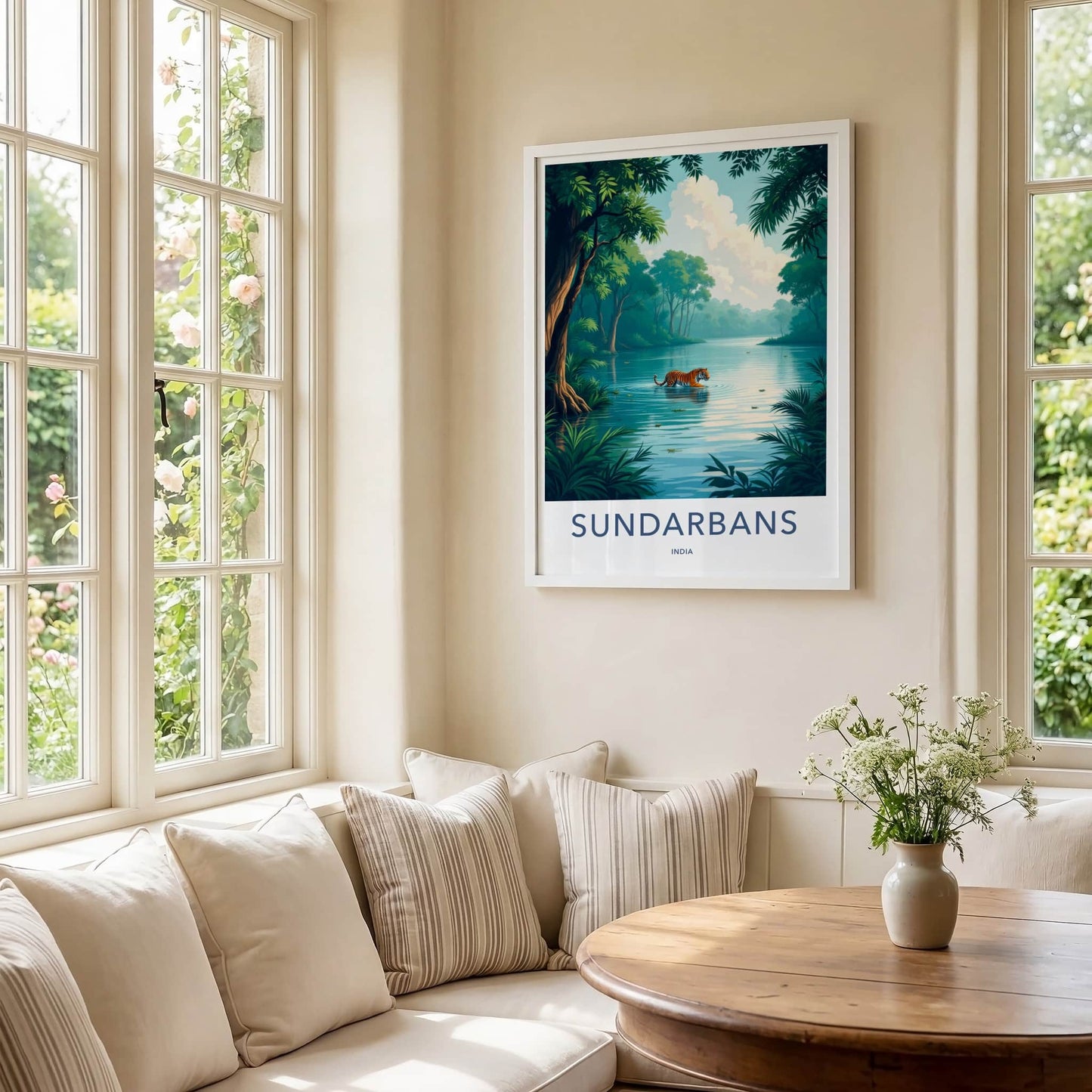 Sundarbans Poster - India Travel Art - West Bengal Tiger Wades Water Home Decor