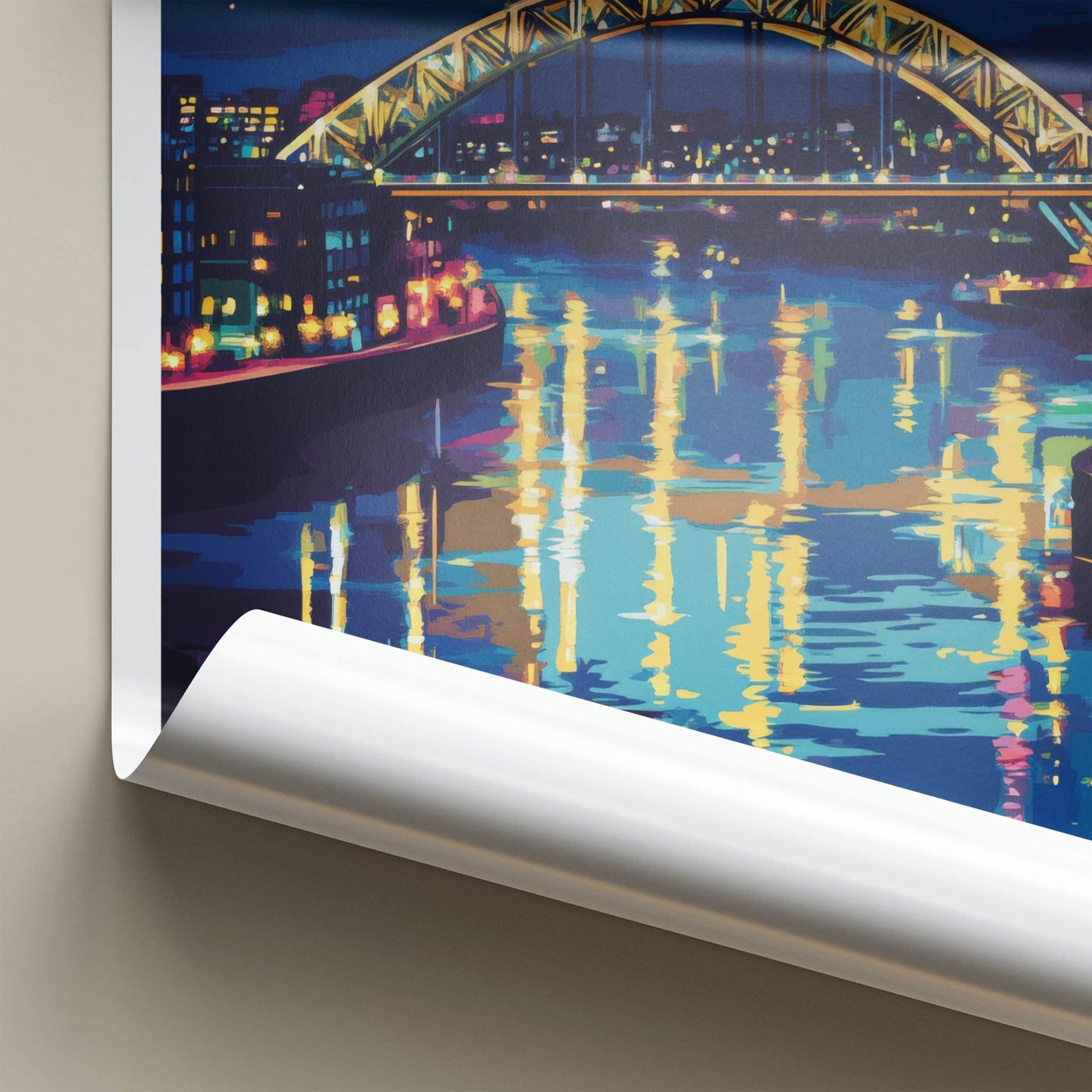 Sunderland Poster - England Wall Art - Illuminated Bridge Reflection Home Decor