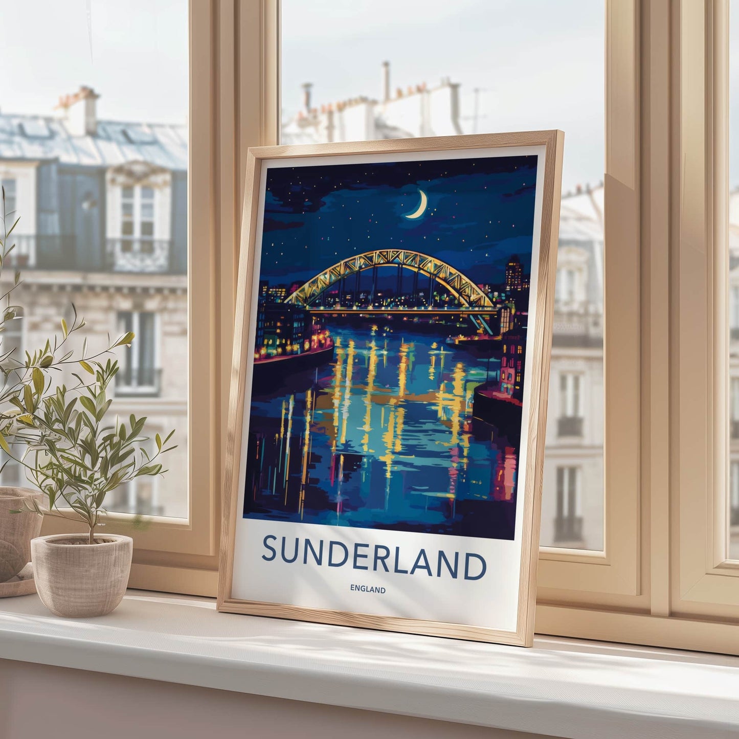 Sunderland Poster - England Wall Art - Illuminated Bridge Reflection Home Decor
