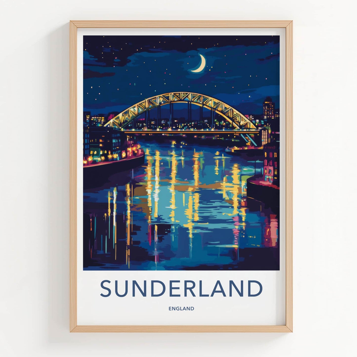 Sunderland Poster - England Wall Art - Illuminated Bridge Reflection Home Decor