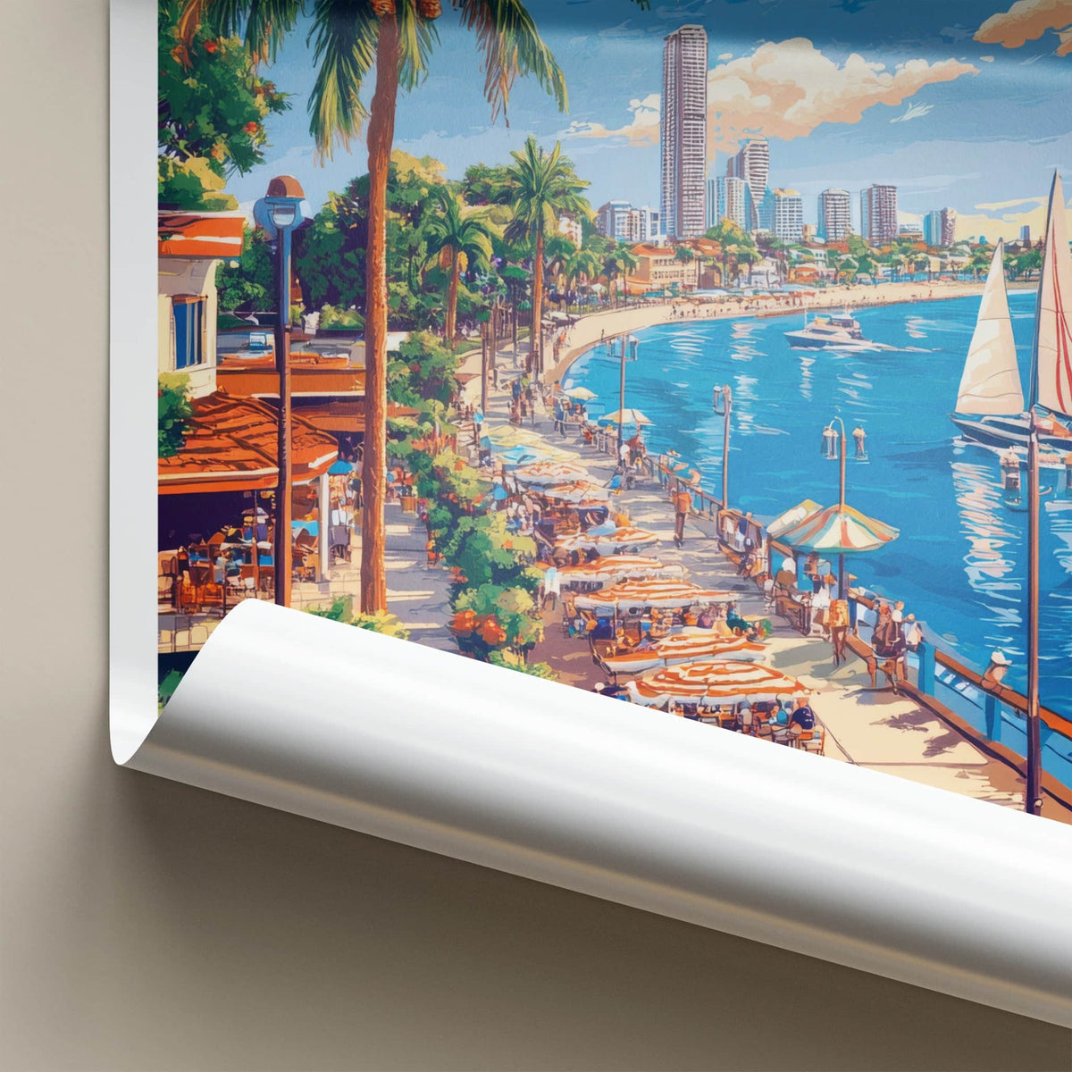 Sunshine Coast Poster - Australia Travel Art - Tropical Coastal Waterfront Wall Decor