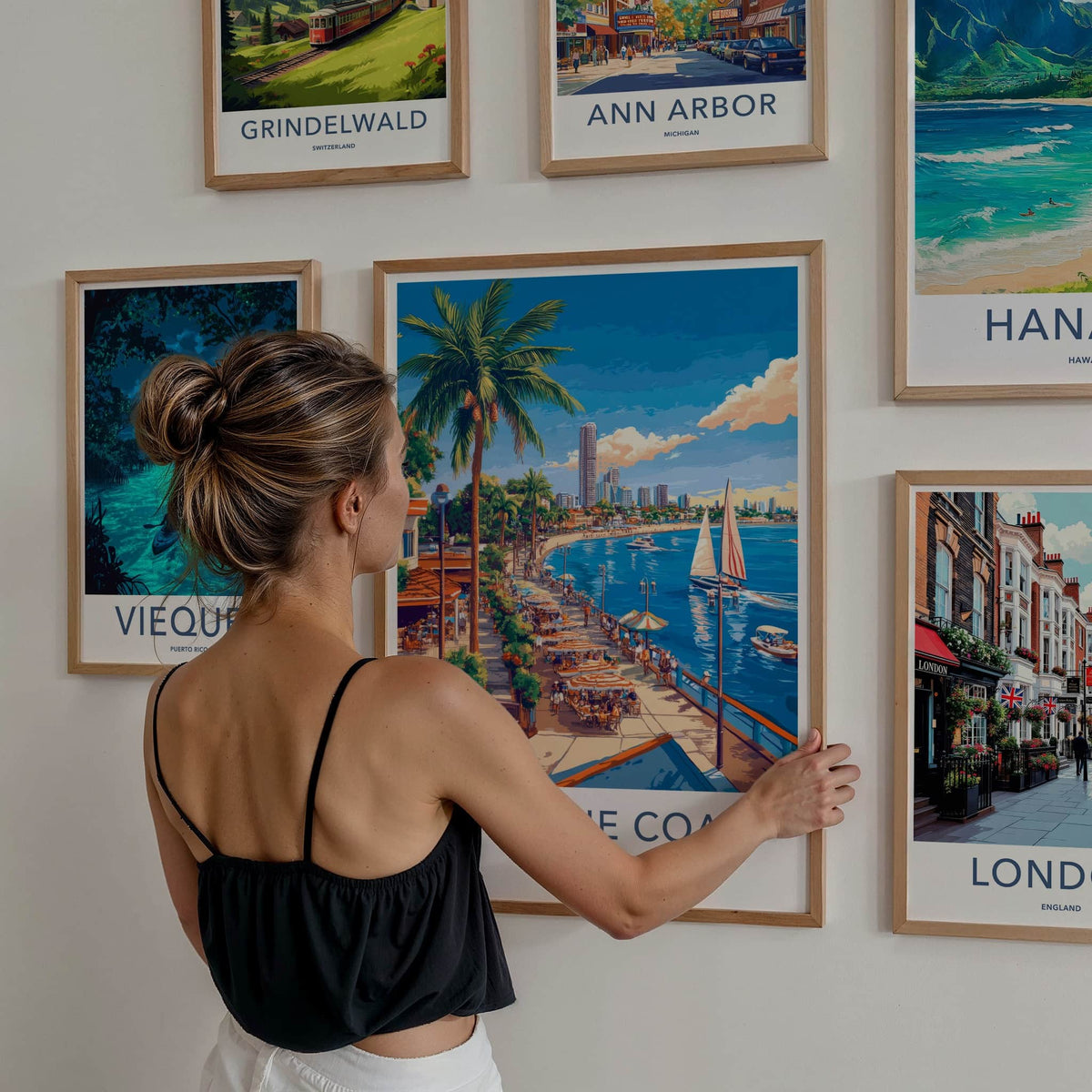 Sunshine Coast Poster - Australia Travel Art - Tropical Coastal Waterfront Wall Decor