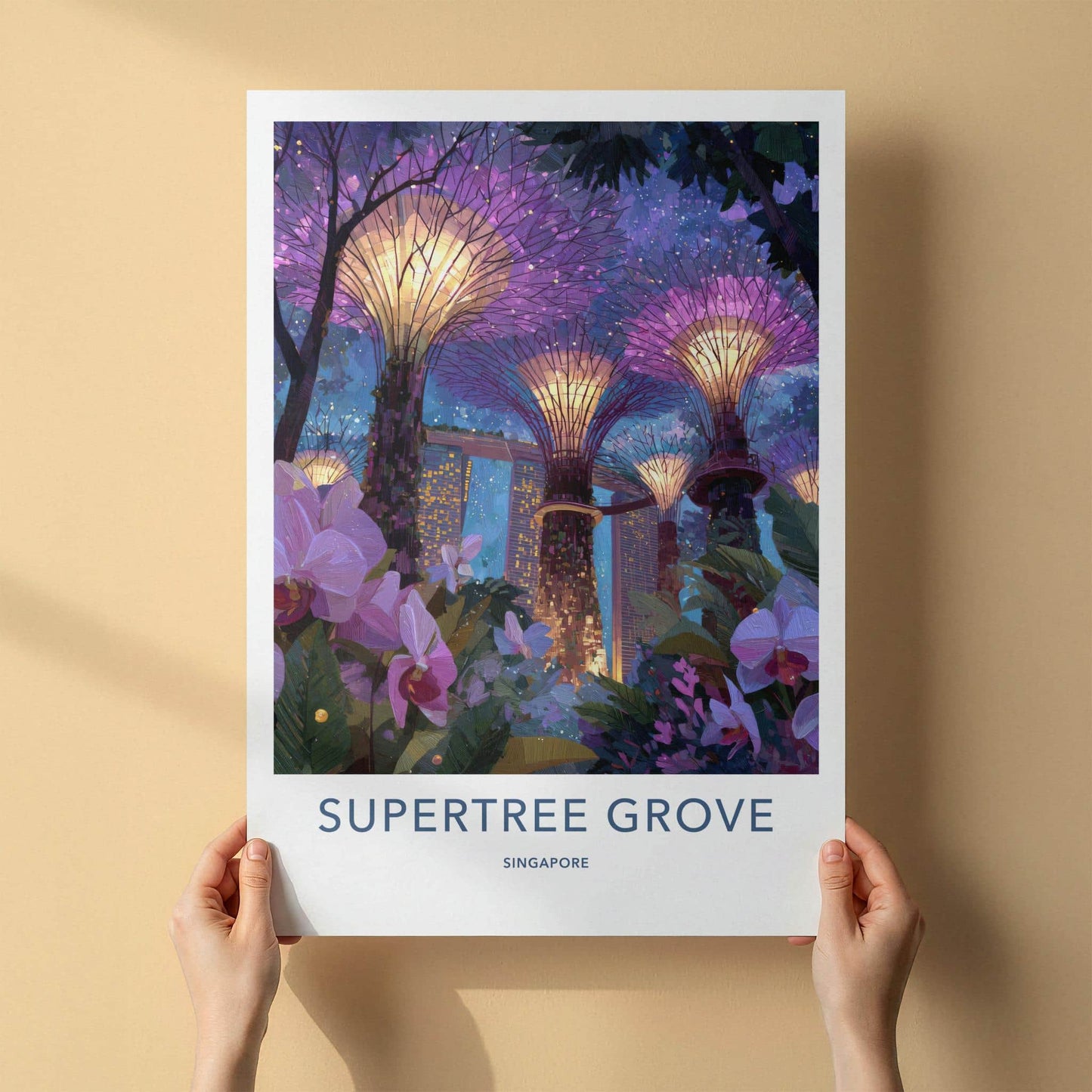 Supertree Grove Poster - Singapore Wall Art - Vibrant Lighted Gardens Home Decor