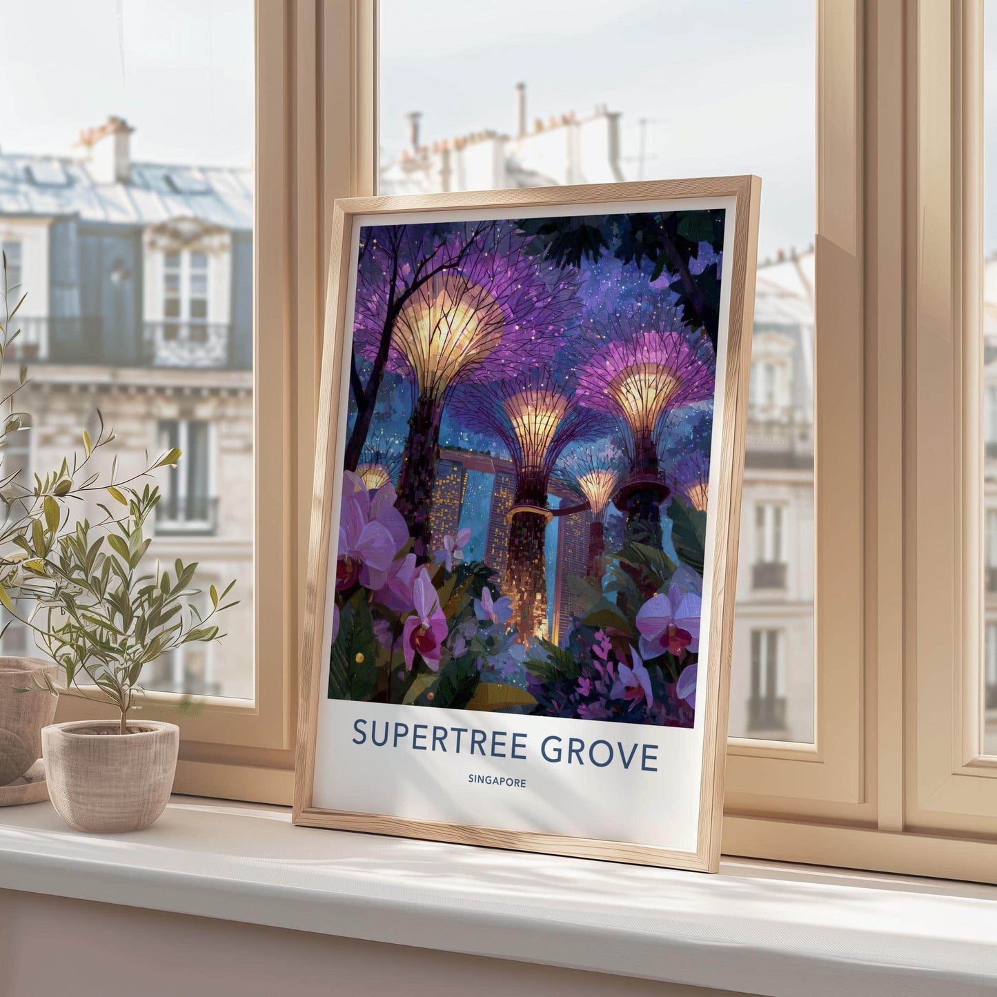 Supertree Grove Poster - Singapore Wall Art - Vibrant Lighted Gardens Home Decor