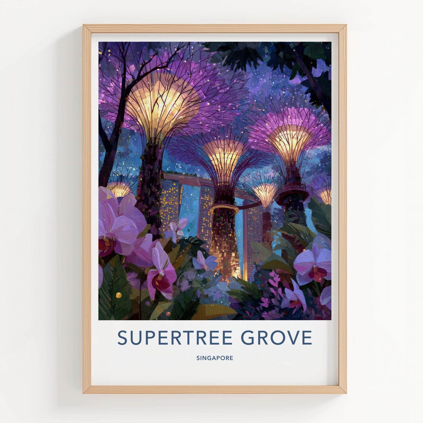 Supertree Grove Poster - Singapore Wall Art - Vibrant Lighted Gardens Home Decor