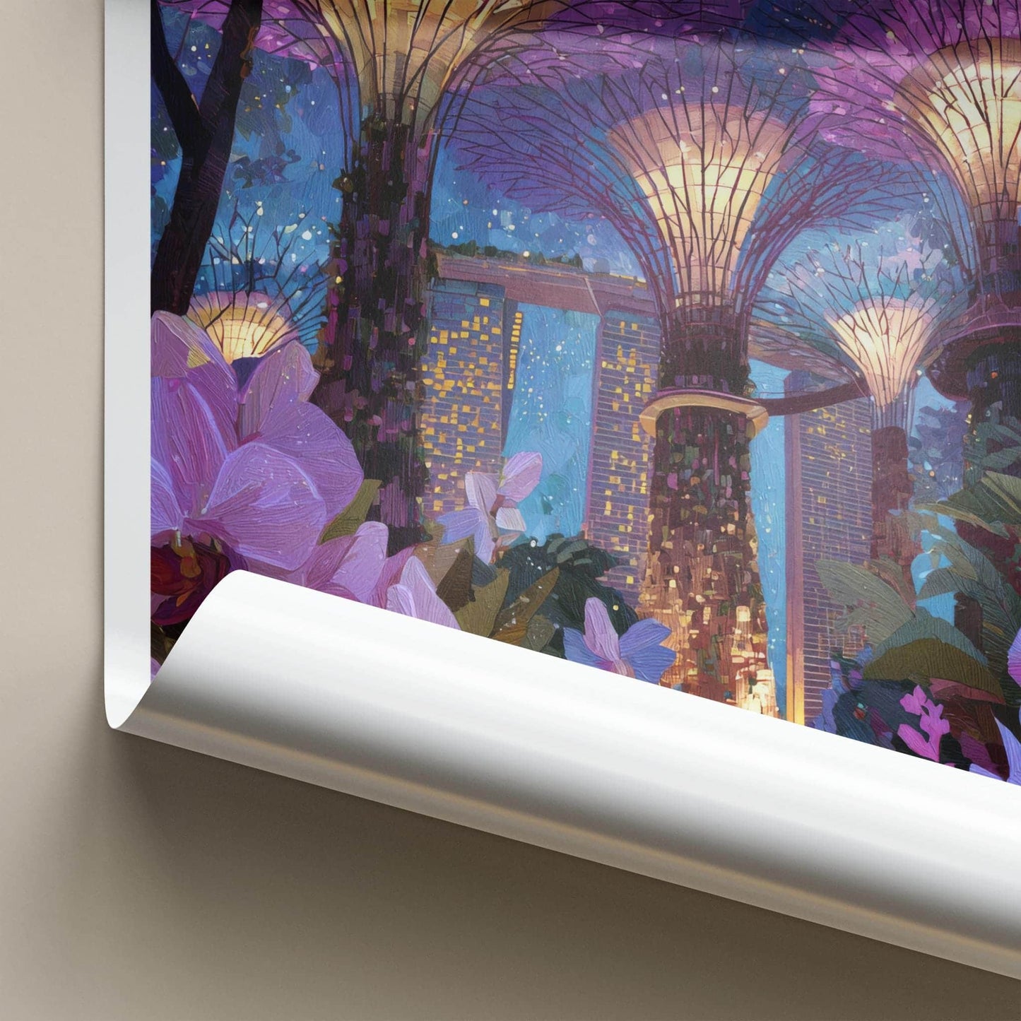Supertree Grove Poster - Singapore Wall Art - Vibrant Lighted Gardens Home Decor