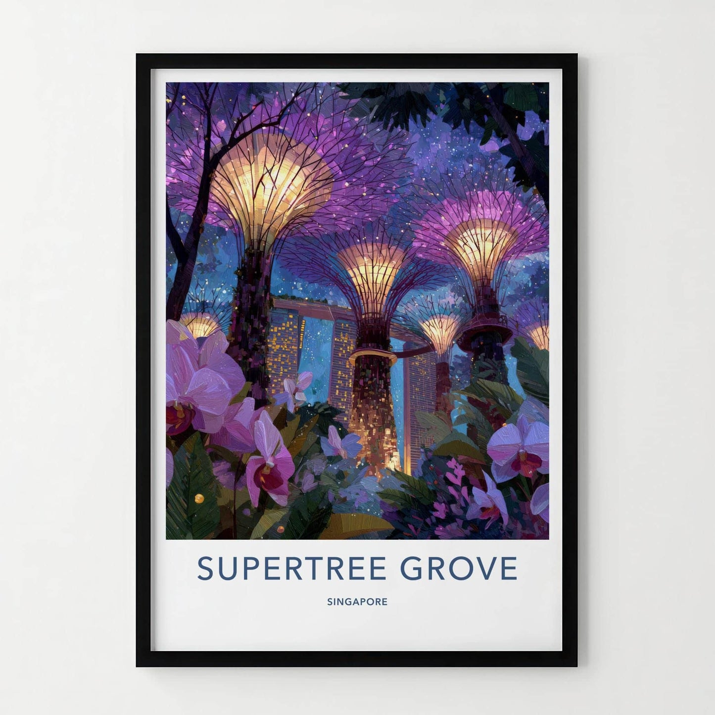 Supertree Grove Poster - Singapore Wall Art - Vibrant Lighted Gardens Home Decor