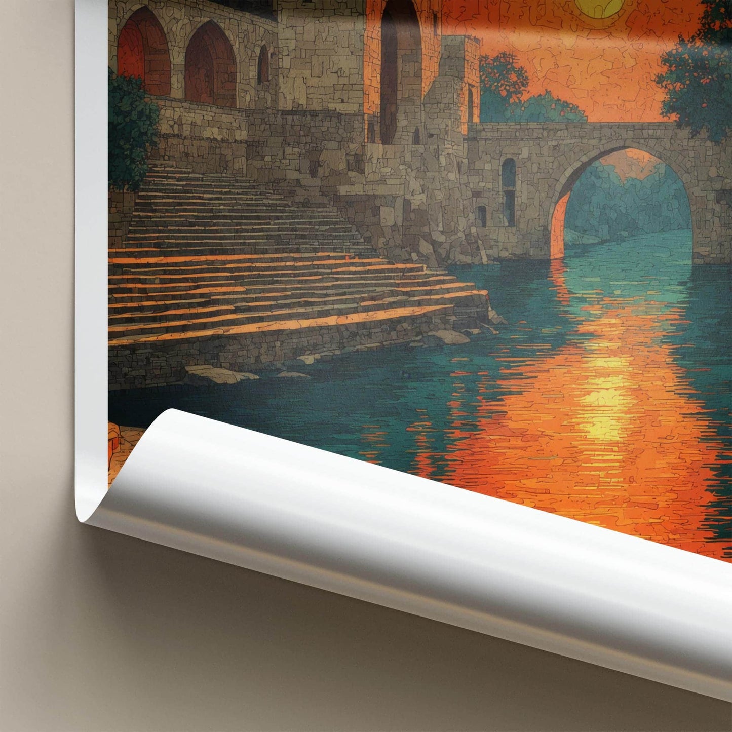 Surajkund Poster - India Travel Art - Haryana Orange Sky Reflection Home Decor
