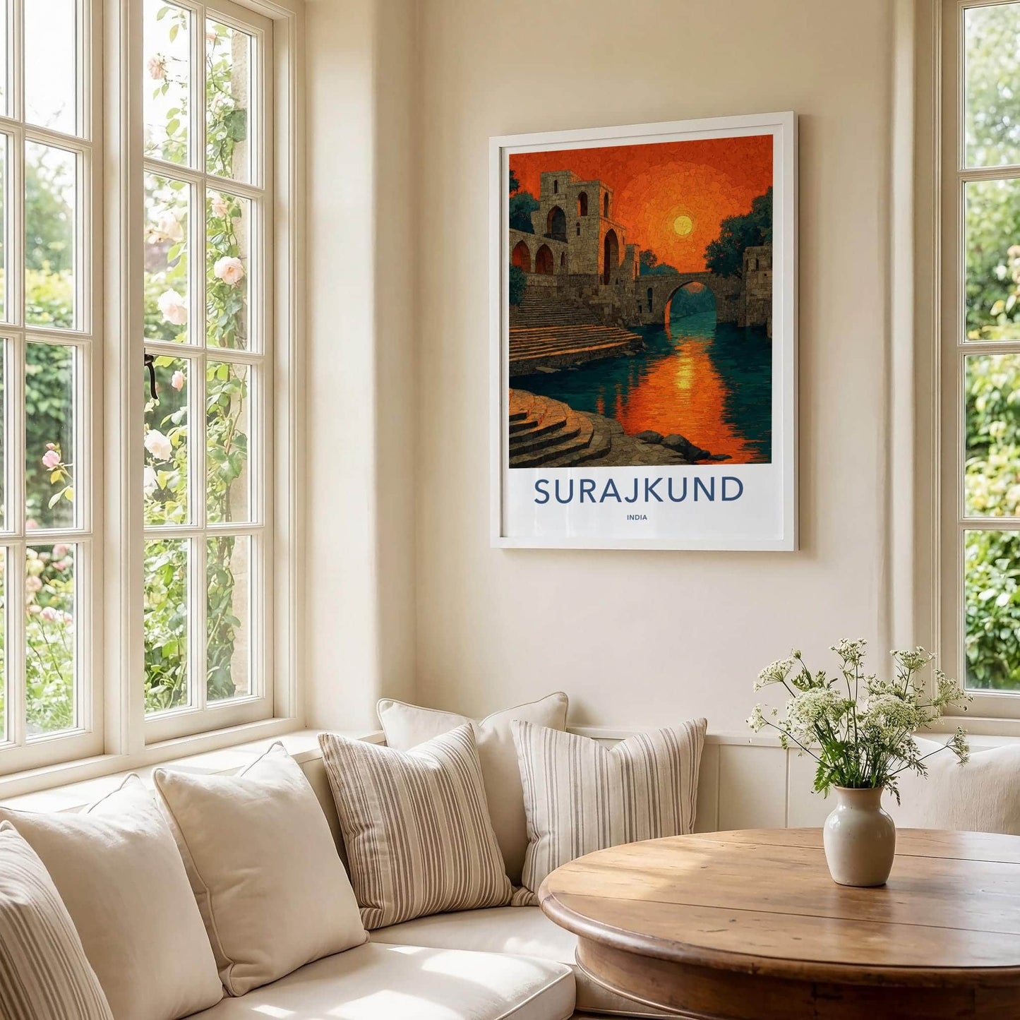 Surajkund Poster - India Travel Art - Haryana Orange Sky Reflection Home Decor