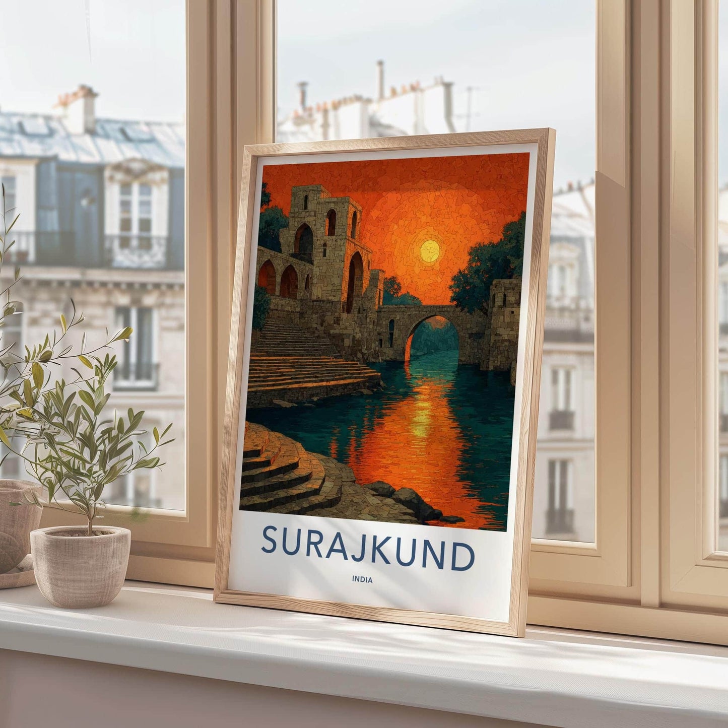 Surajkund Poster - India Travel Art - Haryana Orange Sky Reflection Home Decor