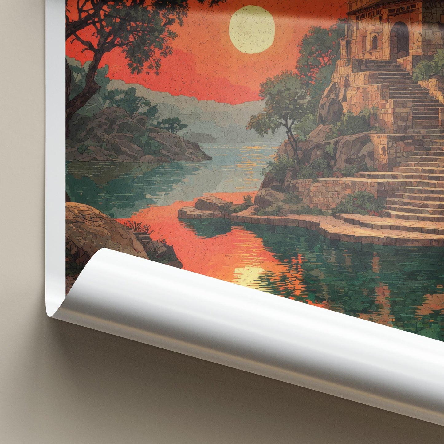 Surajkund Poster - India Travel Art - Haryana Stone Structure Lake Home Decor