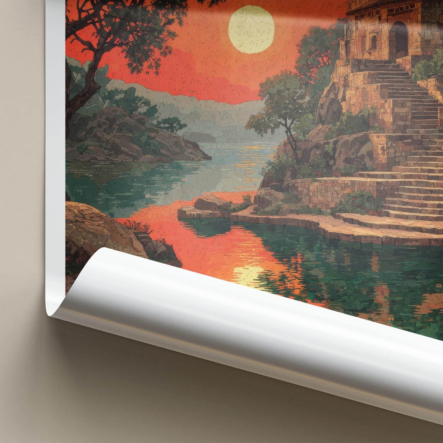 Surajkund Poster - India Travel Art - Haryana Stone Structure Lake Home Decor