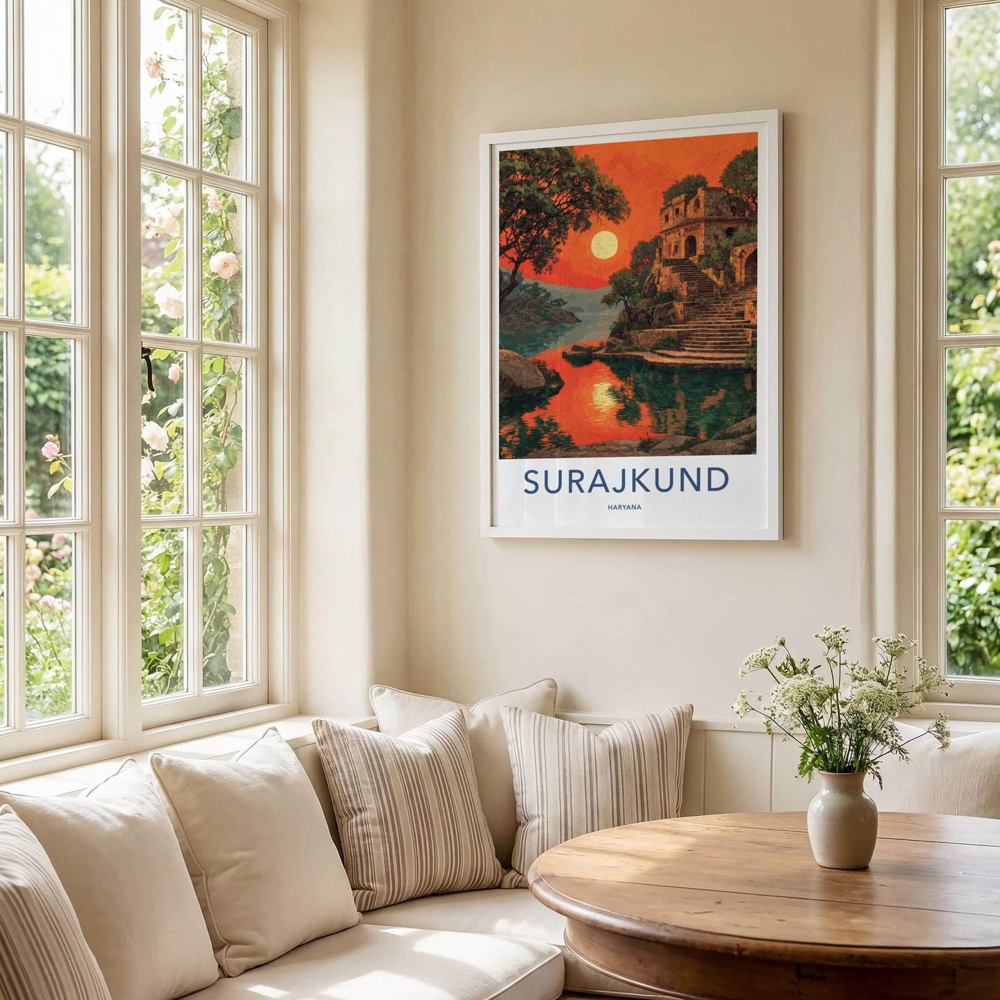Surajkund Poster - India Travel Art - Haryana Stone Structure Lake Home Decor
