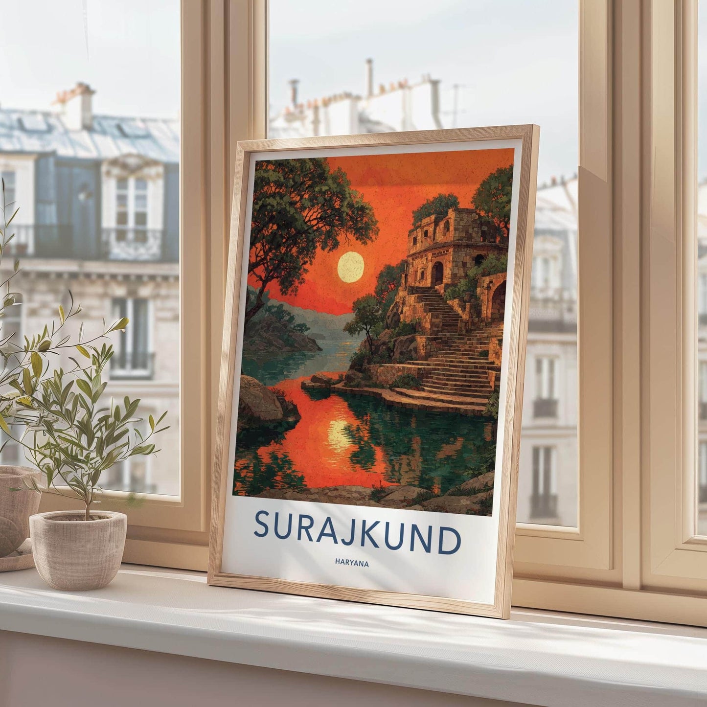 Surajkund Poster - India Travel Art - Haryana Stone Structure Lake Home Decor