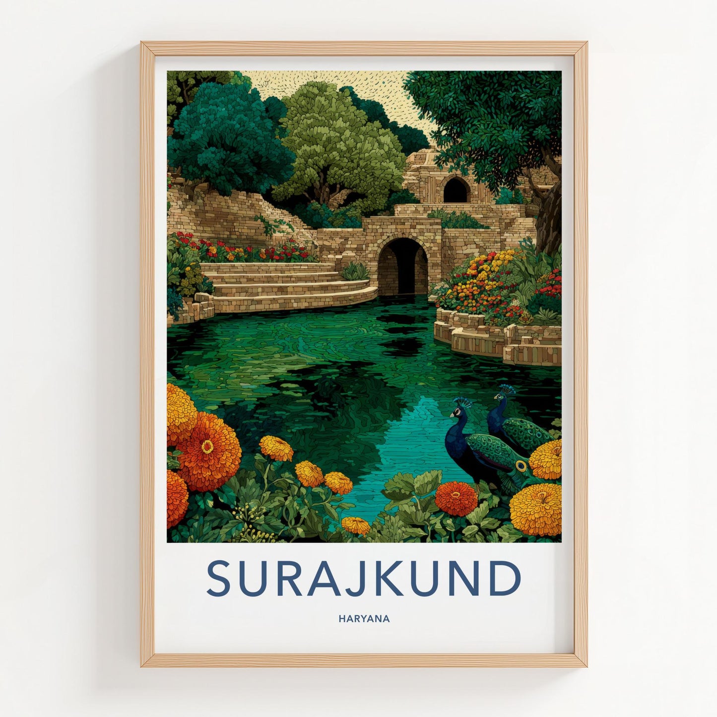 Surajkund Poster - India Travel Print - Haryana Peacocks Stepwell Wall Decor
