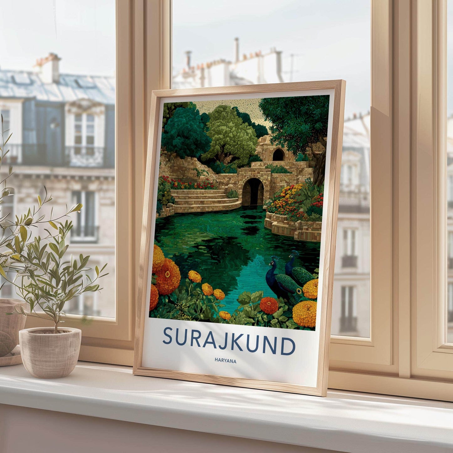 Surajkund Poster - India Travel Print - Haryana Peacocks Stepwell Wall Decor