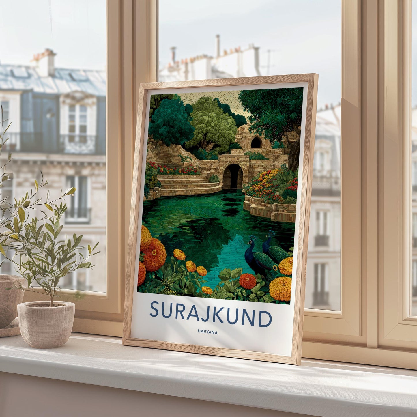 Surajkund Poster - India Travel Print - Haryana Peacocks Stepwell Wall Decor