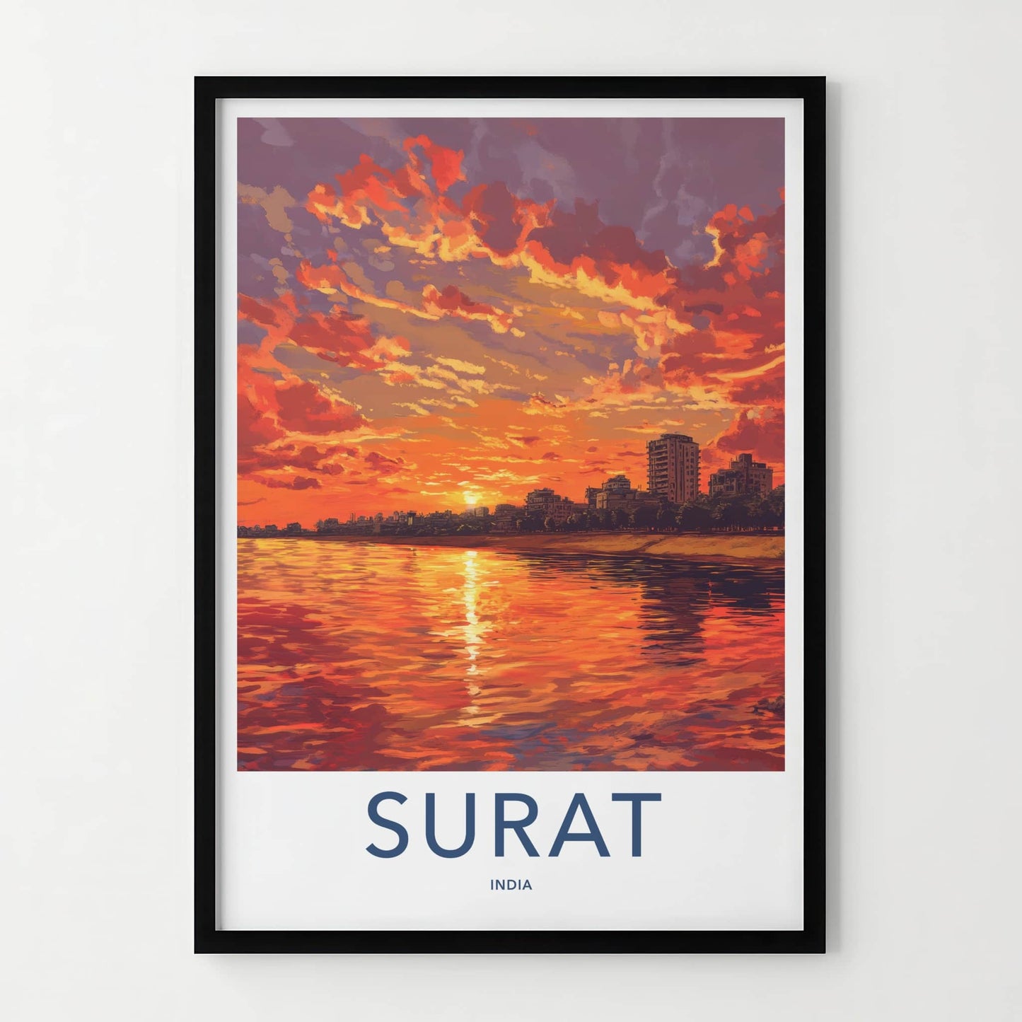 Surat Poster - India Art Print - Gujarat Fiery Sunset City Gallery Art