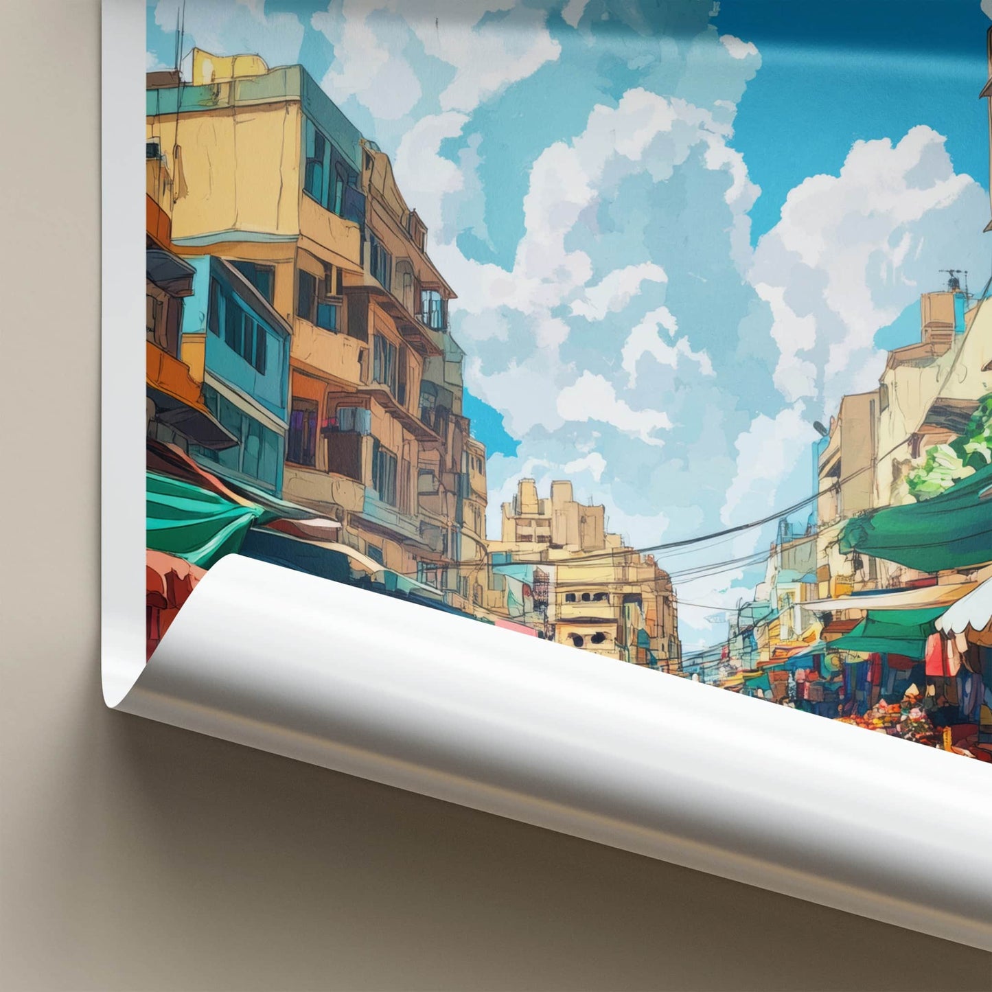 Surat Poster - India Travel Art - Gujarat Bustling Market Scene Home Decor