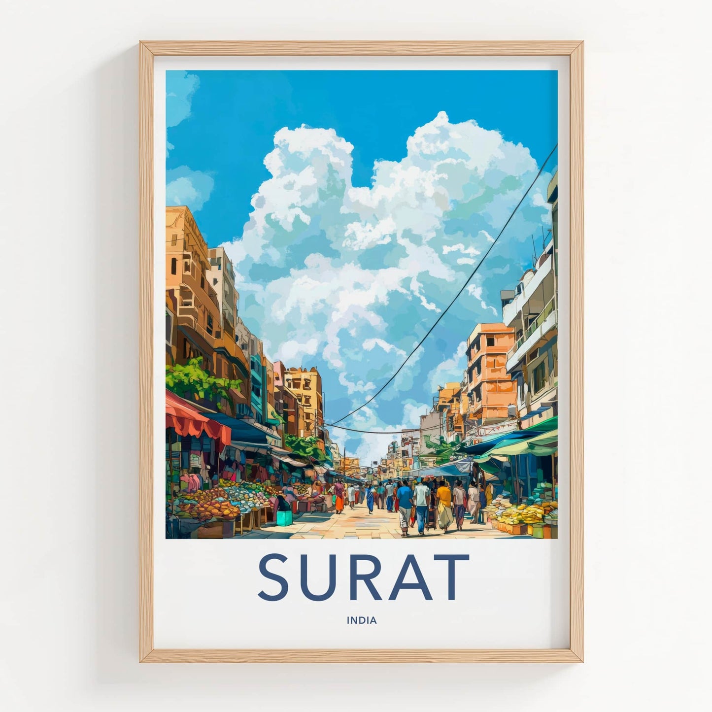Surat Poster - India Travel Art - Gujarat Colorful Market Street Wall Decor